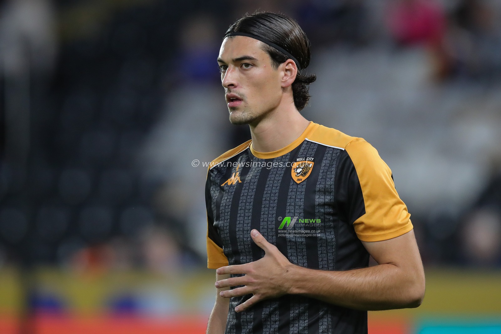 Alfie Jones #5 of Hull City during the pre match warm up ahead of the Sky Bet Championship match Hull City vs Coventry City at MKM Stadium, Hull, United Kingdom, 15th September 2023

(Photo by James Heaton/News Images)