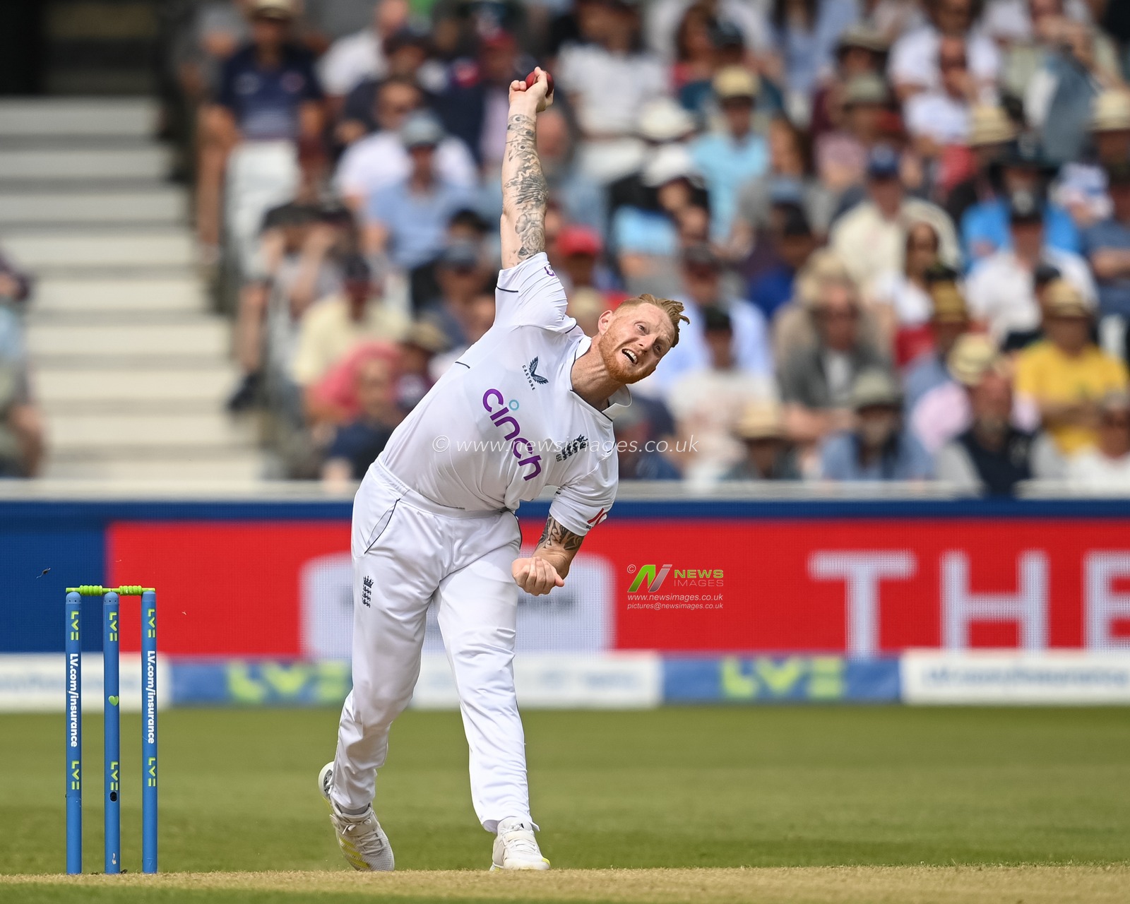 Ben Stokes of England delivers the ball during the game