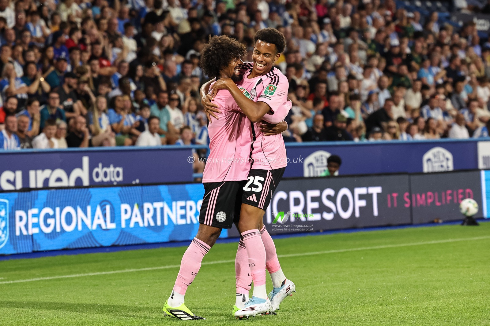 Hamza Chaudhary of Leicester City celebrates his goal to make it 0-1 during the Carabao Cup match Huddersfield Town vs Leicester City at Accu Stadium, Huddersfield, United Kingdom, 13th August 2025

(Photo by Mark Cosgrove/News Images)