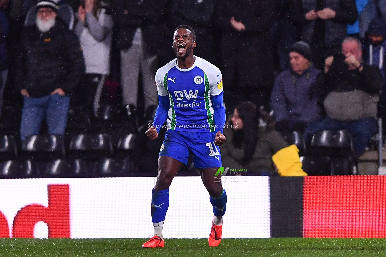 5th March 2019, Pride Park, Derby, England; Sky Bet Championship, Derby County vs Wigan Athletic ; Gavin Massey (11) of Wigan celebrates after scoring a goal to make it 0-1 

Credit: Jon Hobley/News Images 

English Football League images are subject to DataCo Licence