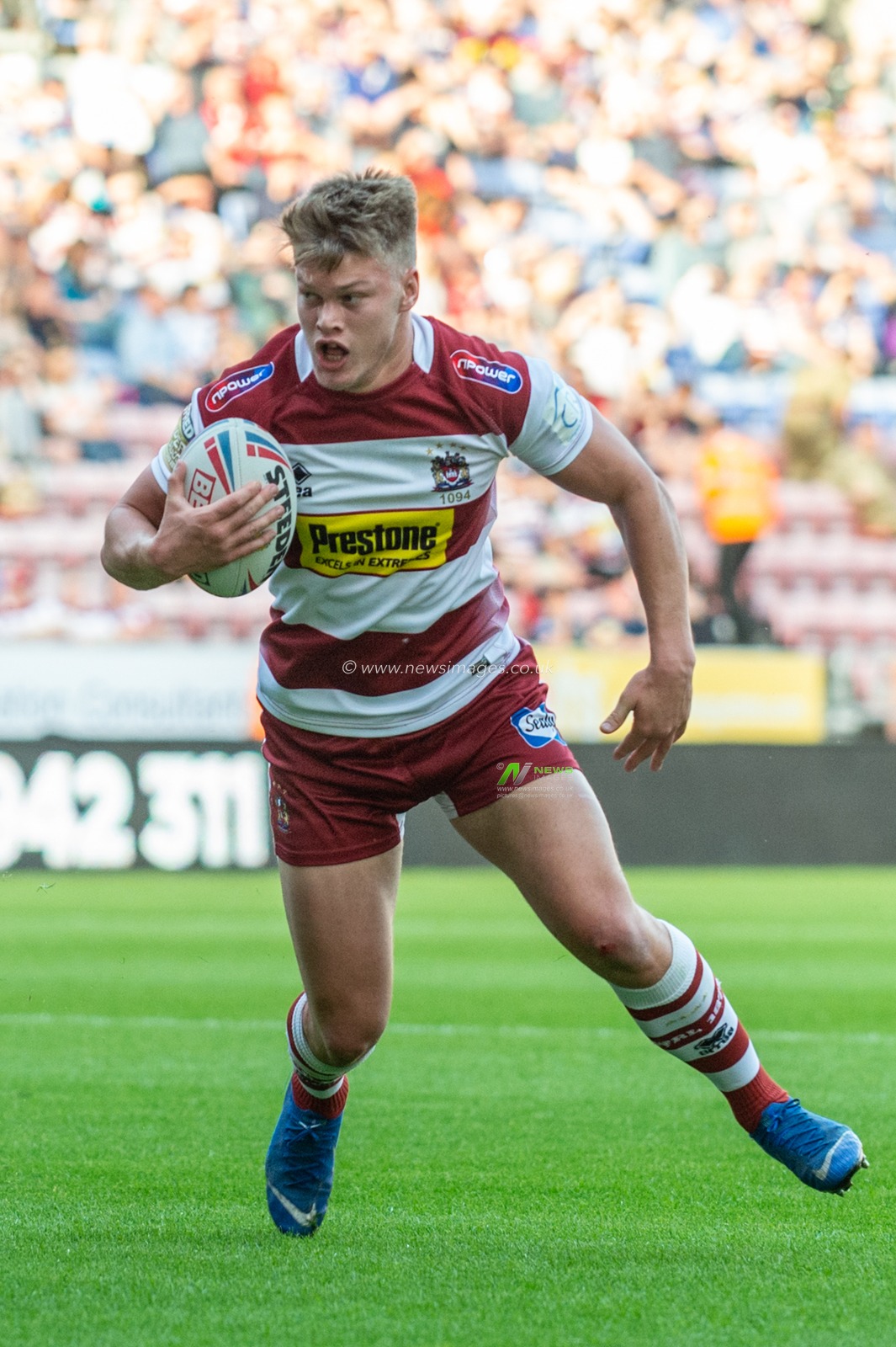 28th June 2019 , DW Stadium, Wigan, England;  Betfred Super League, Round 20, Wigan Warriors vs Salford Red Devils ; Morgan Smithies (38) of Wigan Warriors during the game

Credit: Richard Long/News Images