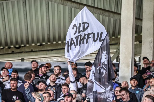 Hull FC fans with flags during the Betfred Super League Round 8 match Hull FC vs Hull KR at MKM Stadium, Hull, United Kingdom, 18th April 2025

(Photo by Alfie Cosgrove/News Images)