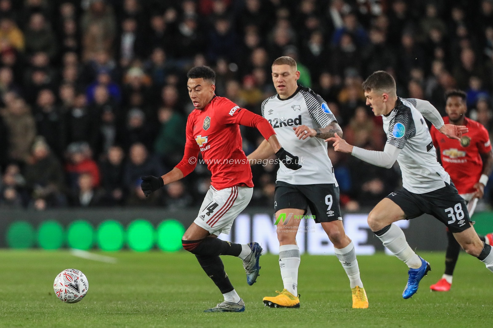 5th March 2020, Pride Park Stadium, Derby, England; Emirates FA Cup 5th Round, Derby County v Manchester United : Jesse Lingard (14) of Manchester United in action during the game