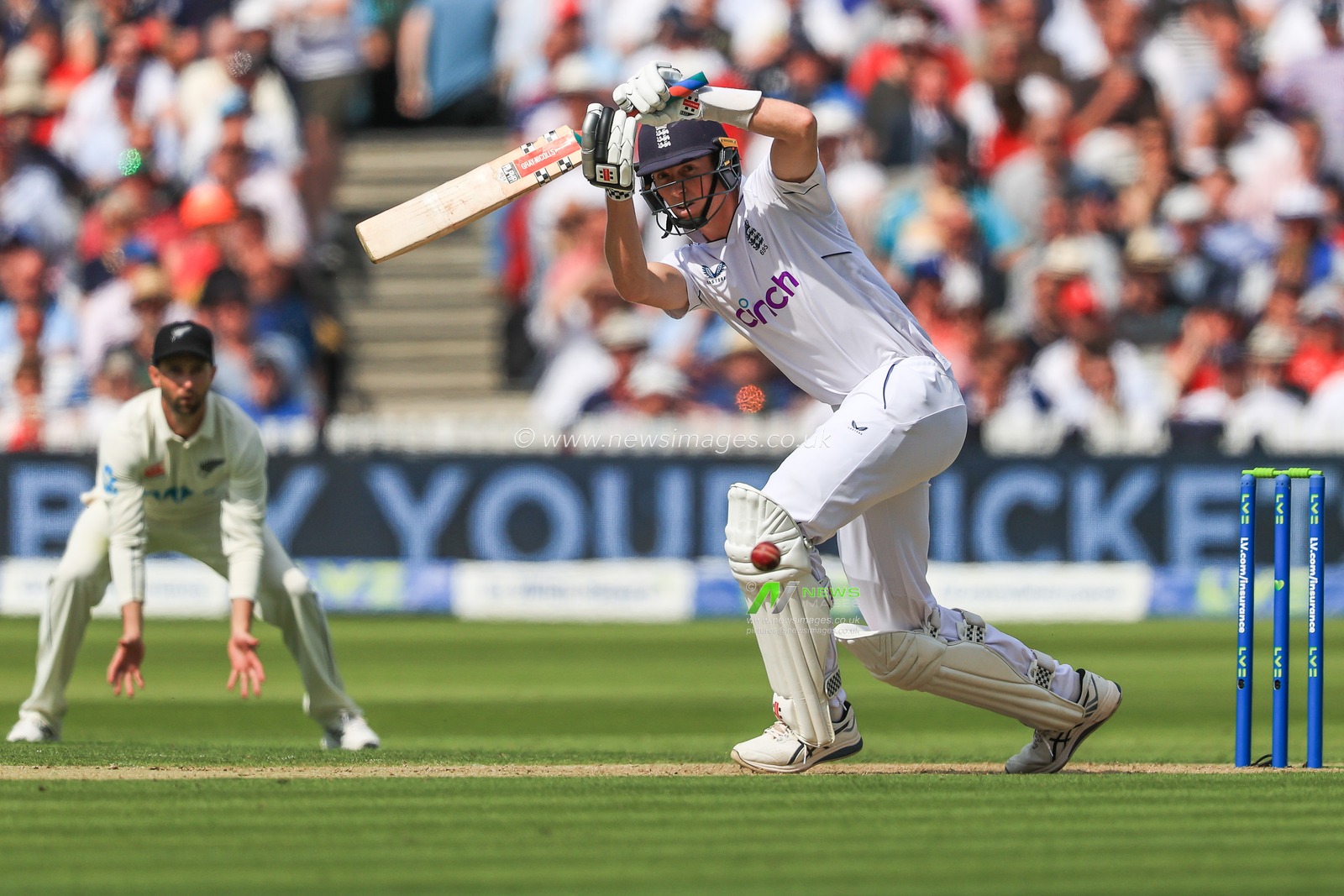 Zak Crawley of England plays a shot during the game