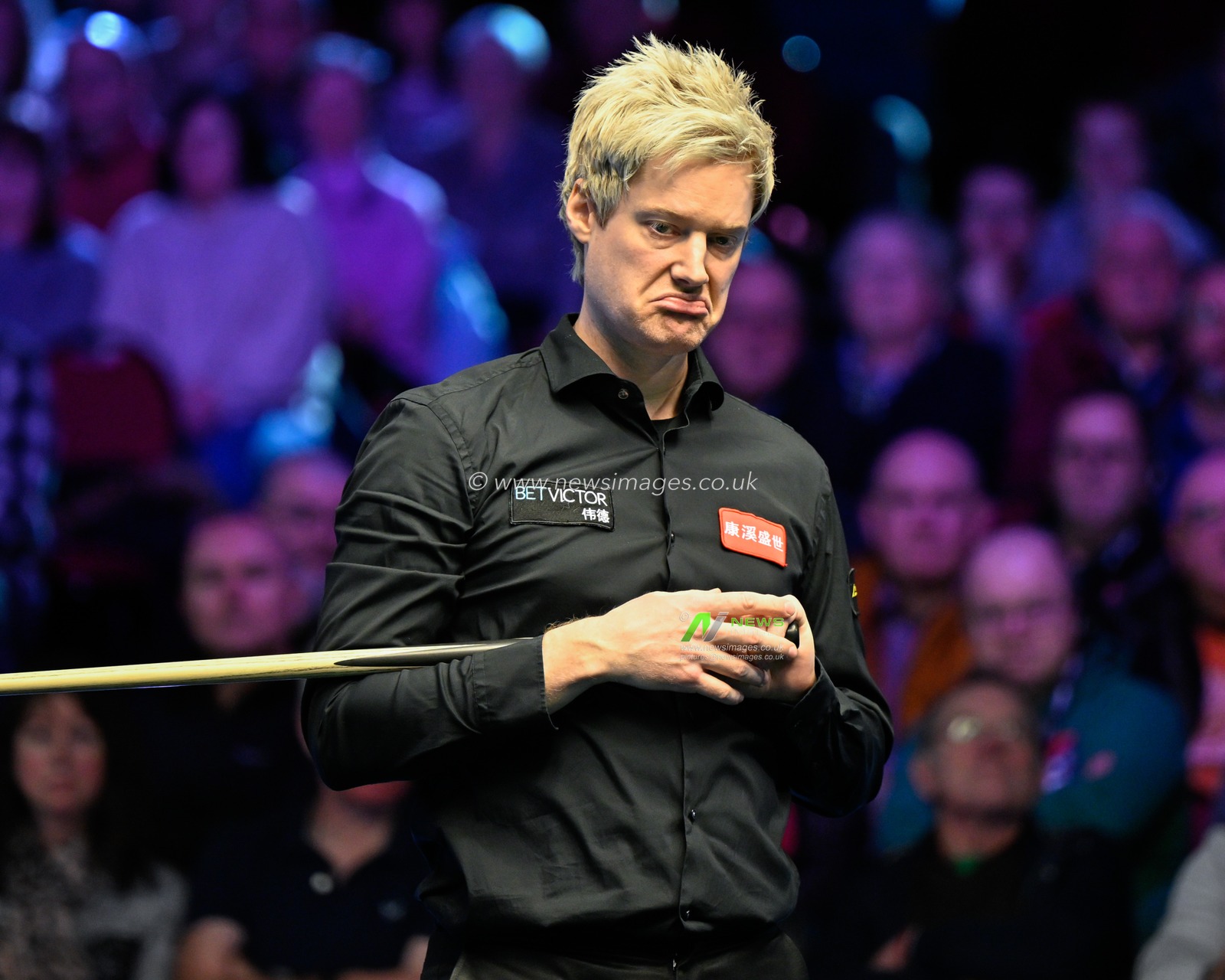 Neil Robertson reacts, during the 2024 BetVictor Welsh Open at Venue Cymru, Llandudno, United Kingdom, 12th February 2024

(Photo by Cody Froggatt/News Images)