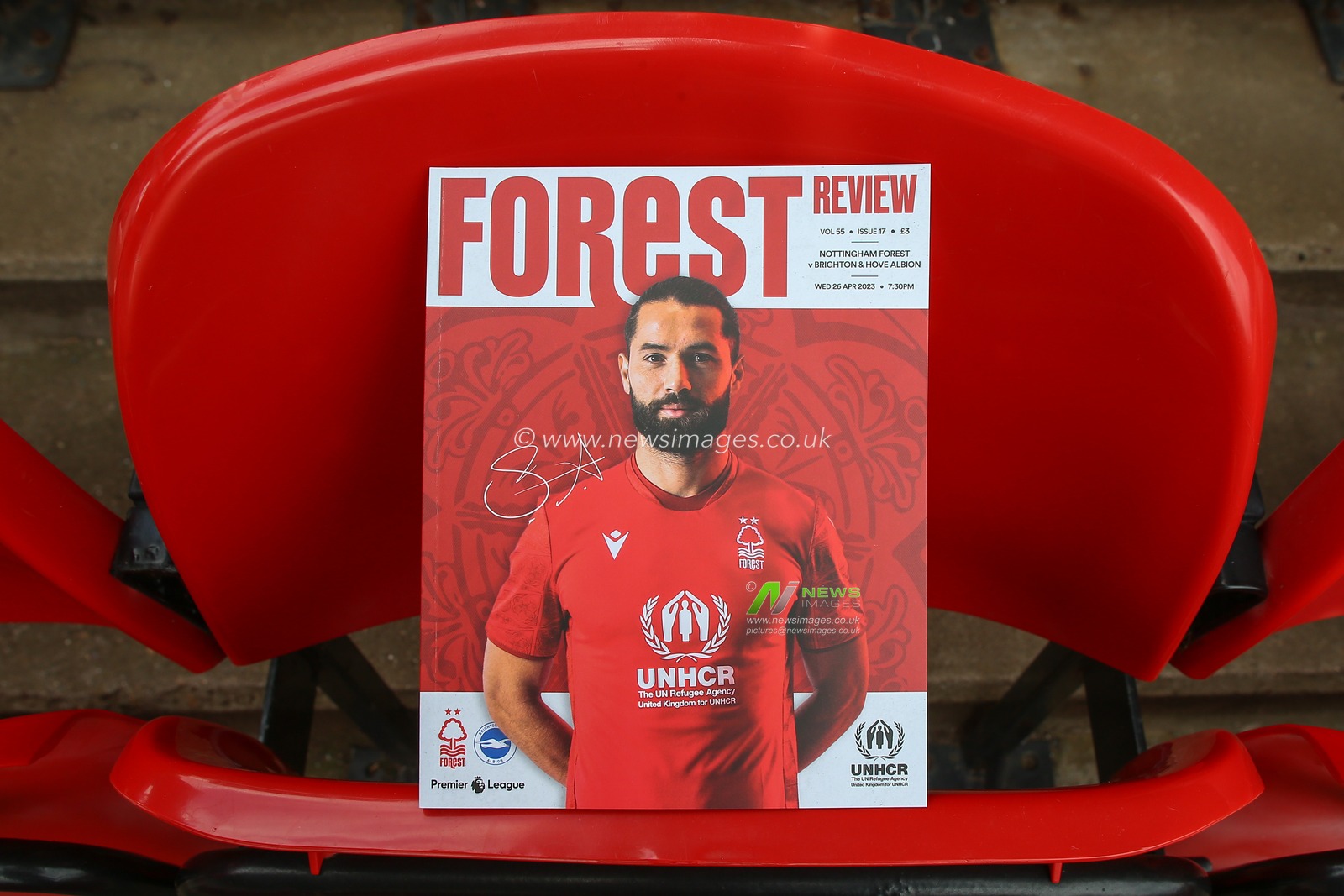 Felipe #38 of Nottingham Forest on the front cover of todays match day programme for the Premier League match Nottingham Forest vs Brighton and Hove Albion at City Ground, Nottingham, United Kingdom, 26th April 2023

(Photo by Gareth Evans/News Images)