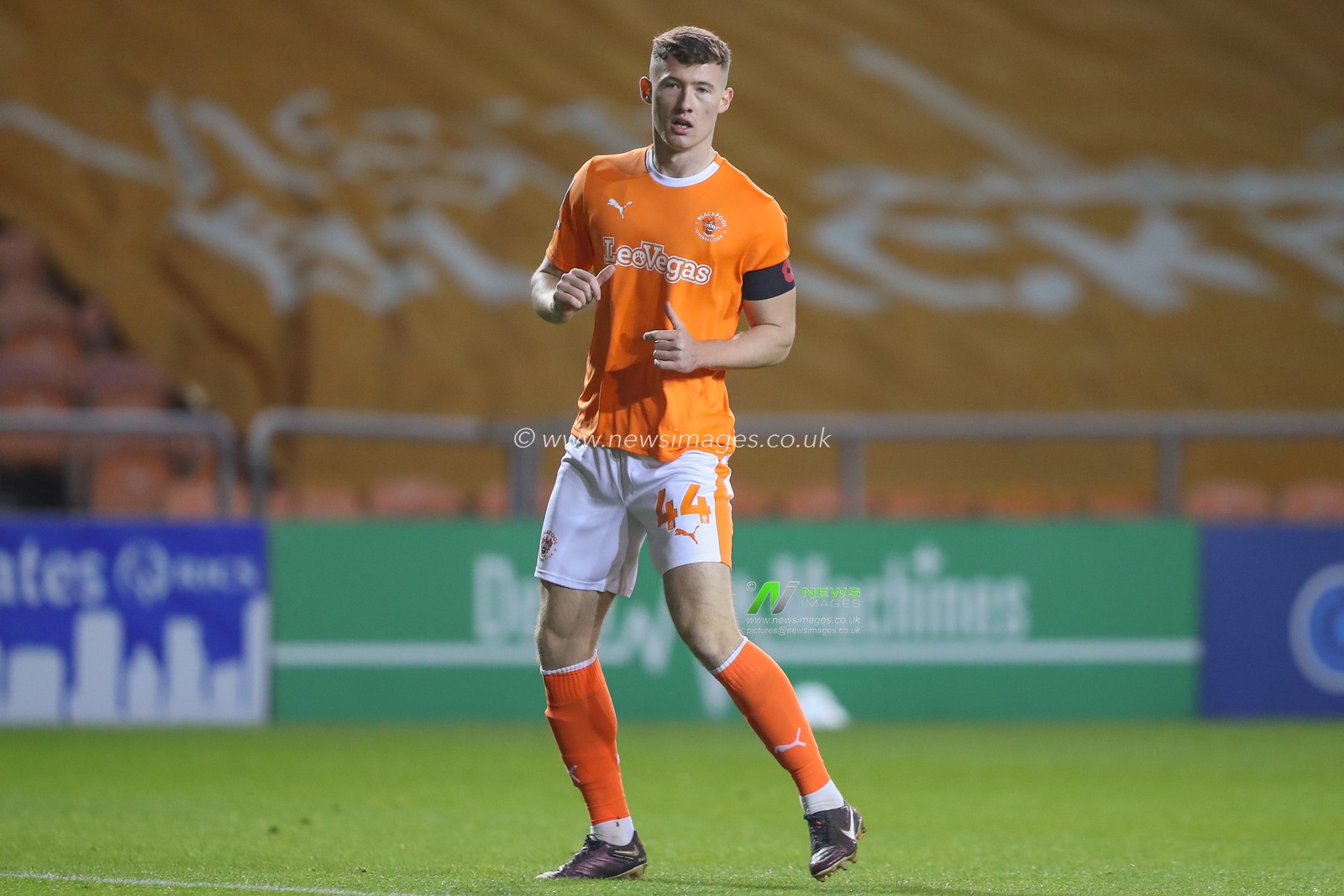 Will Squires #44 of Blackpool during the Bristol Street Motors Trophy match Blackpool vs Morecambe at Bloomfield Road, Blackpool, United Kingdom, 14th November 2023

(Photo by Gareth Evans/News Images)