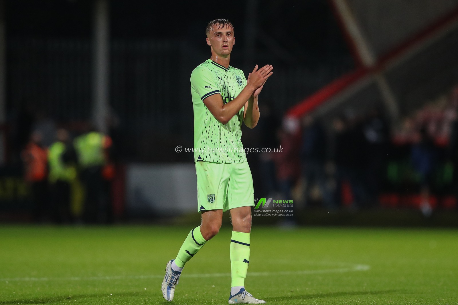 Jamie Andrews #39 of West Bromwich Albion applauds the travelling fans after the Pre-season friendly match Cheltenham Town vs West Bromwich Albion at The Completely-Suzuki Stadium, Cheltenham, United Kingdom, 18th July 2023

(Photo by Gareth Evans/News Images)