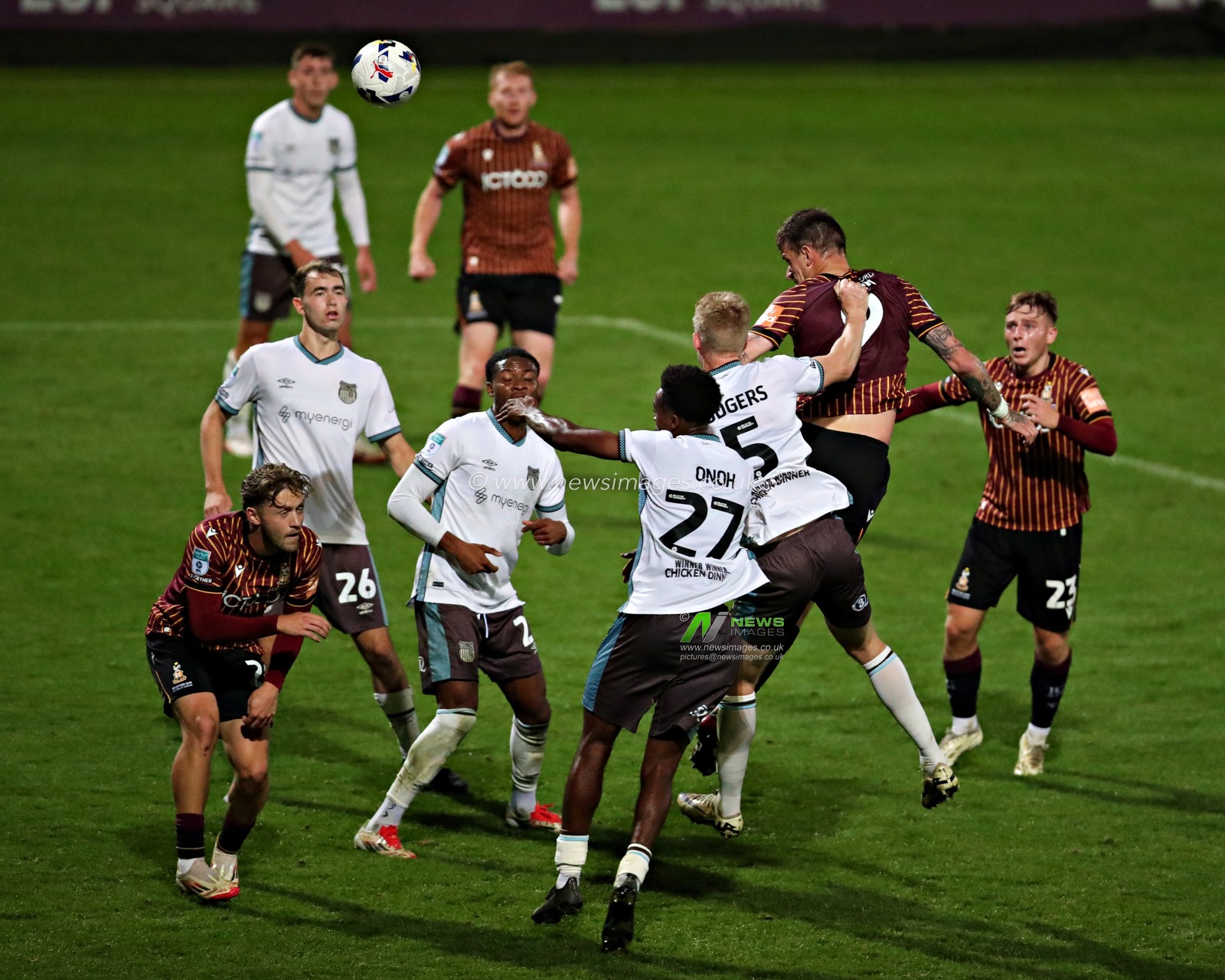 Andy Cook of Bradford City scores his second goal during The Vertu Trophy match Bradford City vs Grimsby Town at University of Bradford Stadium, Bradford, United Kingdom, 2nd September 2025(Photo by Sam Eaden/News Images)