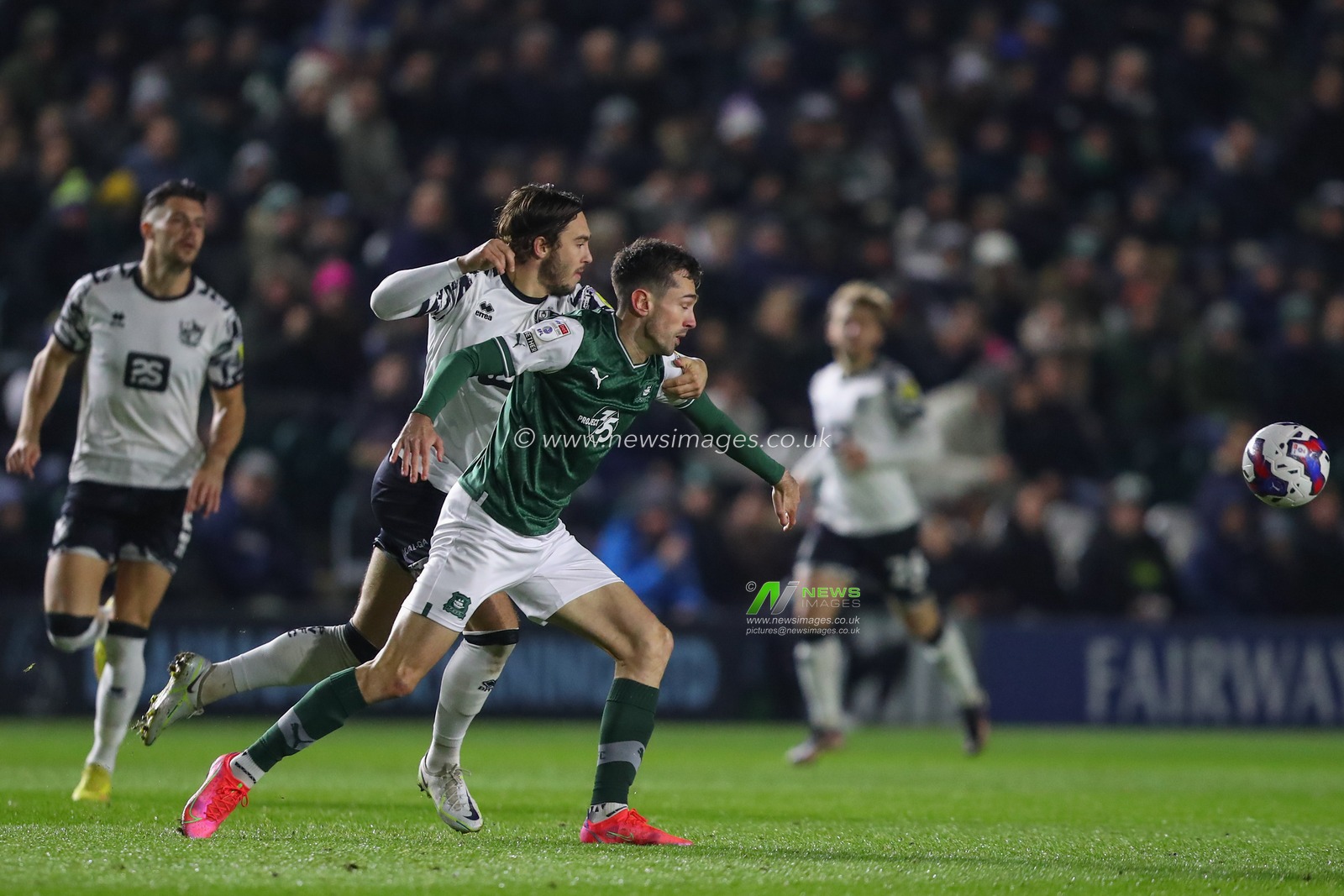 Dan Jones #3 of Port Vale and Ryan Hardie #9 of Plymouth Argyle battle for the ball during the Sky Bet League 1 match Plymouth Argyle vs Port Vale at Home Park, Plymouth, United Kingdom, 2nd December 2022

(Photo by Gareth Evans/News Images)