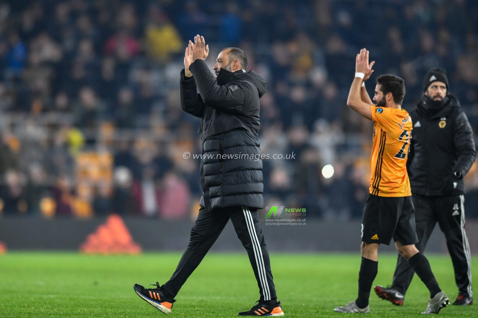 4th December 2019, Molineux, Wolverhampton, England; Premier League, Wolverhampton Wanderers v West Ham United : Nuno EspÃ­rito Santo manager of Wolverhampton Wanderers celebrate his teams 2-0 win over West Ham United

Credit: Simon Whitehead/News Images