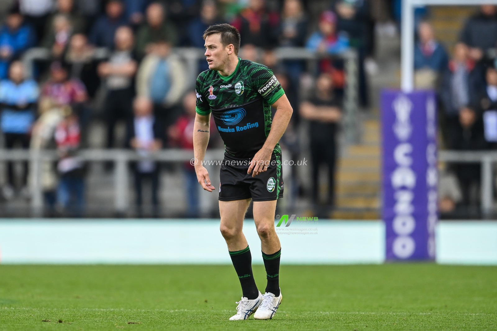 Luke Keary of Ireland during the Rugby League World Cup 2021 match Ireland vs Lebanon at Leigh Sports Village, Leigh, United Kingdom, 23rd October 2022

(Photo by Craig Thomas/News Images)
