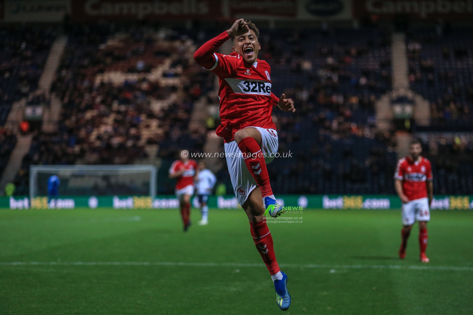 25th September 2018, Deepdale, Preston, England; Carabao EFL Cup, Third round, Preston North End vs Middlesbrough ;    Marcus Tavernier (28) of Middlesbrough 
celebrates his goal to make it 2-2



Credit: Mark Cosgrove/News Images

English Football League images are subject to DataCo Licence