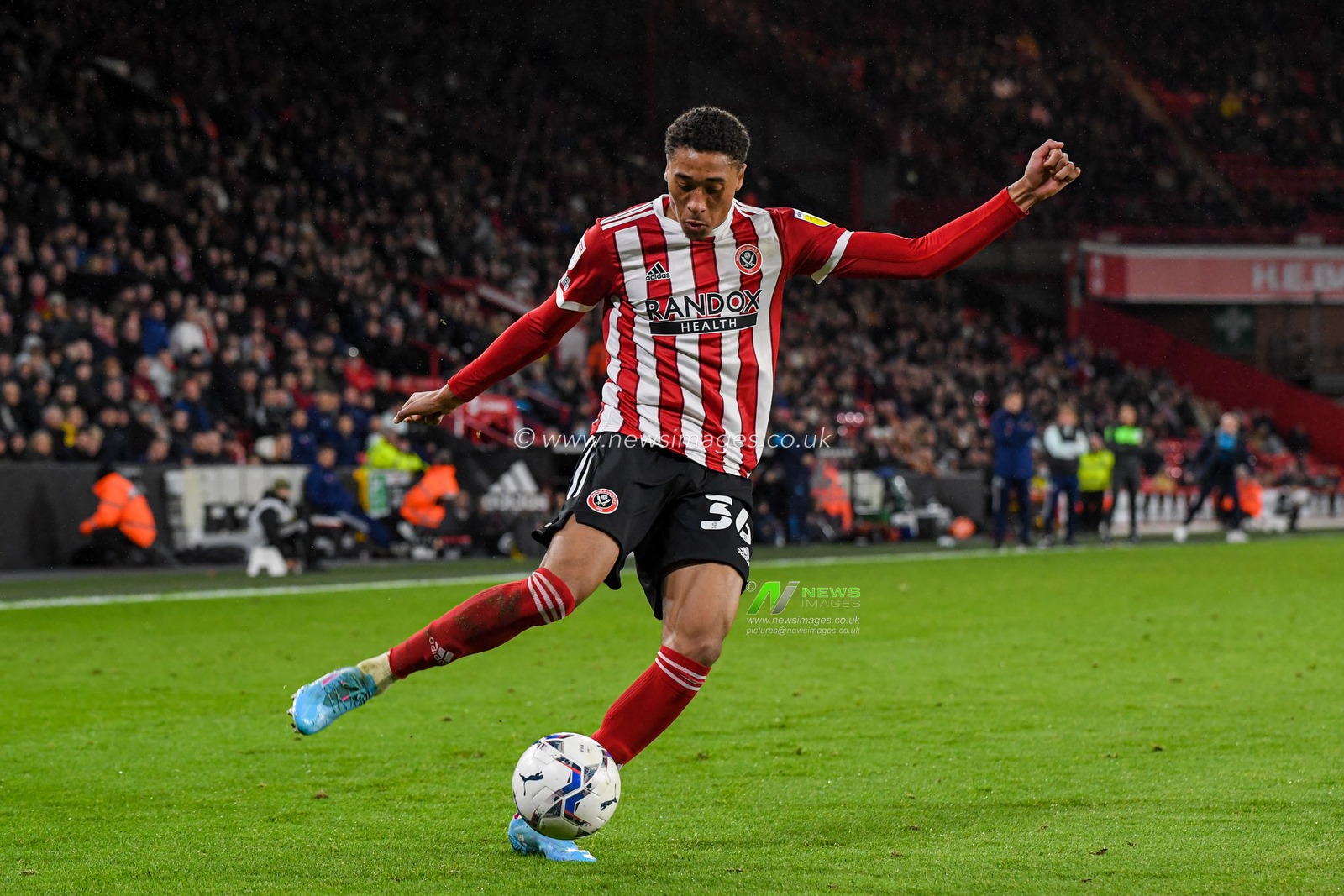 Daniel Jebbison #36 of Sheffield United with the ball