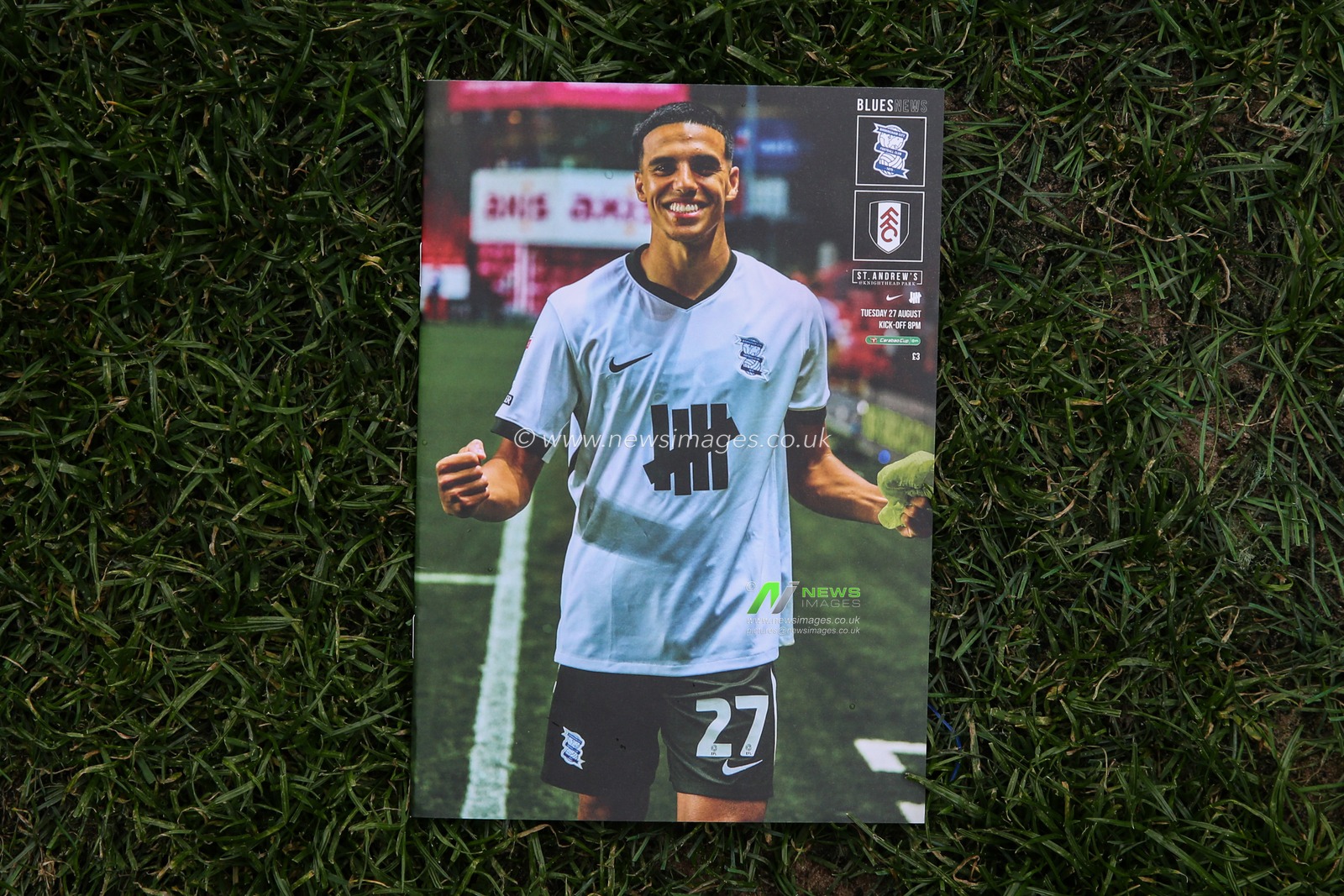 Brandon Khela of Birmingham City on the front cover of todays match day programme ahead of the Carabao Cup match Birmingham City vs Fulham at St Andrews, Birmingham, United Kingdom, 27th August 2024

(Photo by Gareth Evans/News Images)
