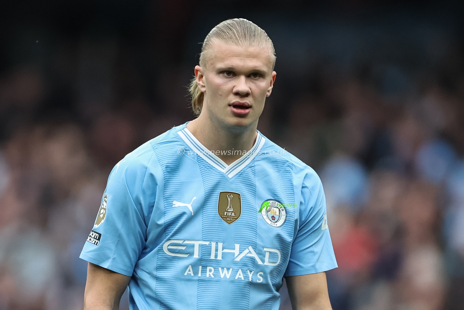 Erling Haaland  of Manchester City looks on during the Premier League match Manchester City vs Wolverhampton Wanderers at Etihad Stadium, Manchester, United Kingdom, 4th May 2024

(Photo by Mark Cosgrove/News Images)