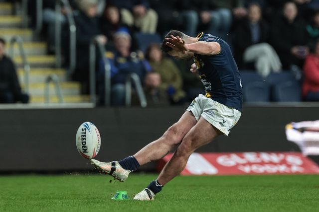 Jake Connor of Leeds Rhinos converts for a goal during the Betfred Super League Round 2 match Leeds Rhinos vs York Knights at AMT Headingley Stadium, Leeds, United Kingdom on 20 February 2026

(Photo by Mark Cosgrove/News Images)