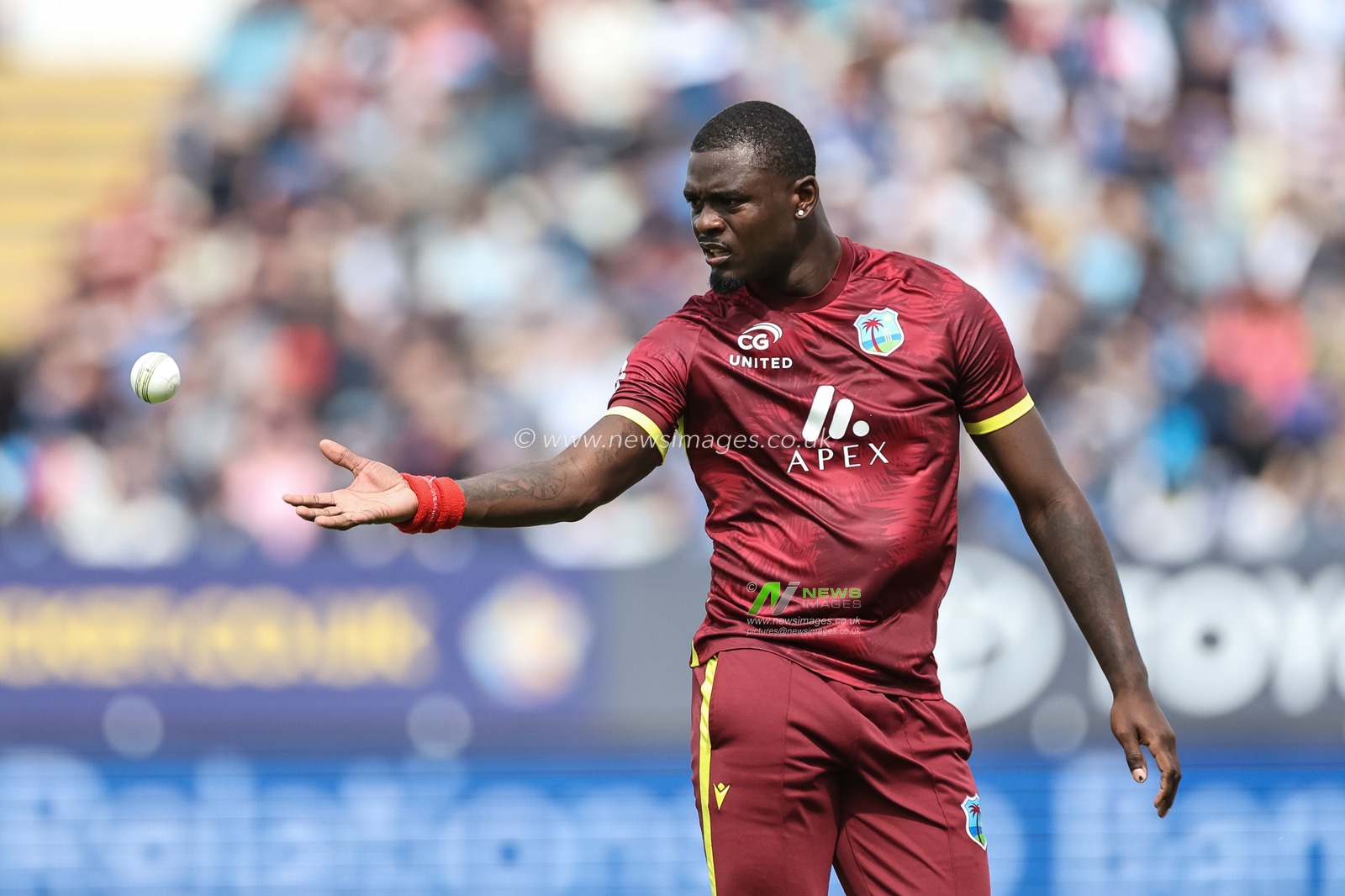 Jayden Seales of West Indies receives the ball during the 1st Metro Bank ODI England vs West Indies at Edgbaston, Birmingham, United Kingdom, 29th May 2025

(Photo by Mark Cosgrove/News Images)