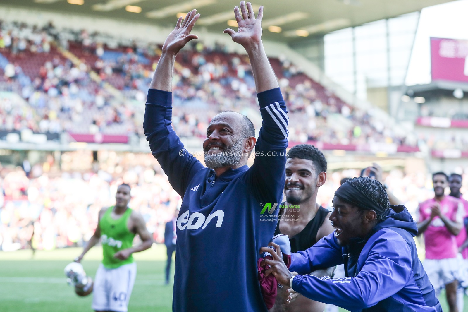 Nuno EspÃ­rito Santo manager of Nottingham Forest celebrates his teams win to guarantee safety after the Premier League match Burnley vs Nottingham Forest at Turf Moor, Burnley, United Kingdom, 19th May 2024

(Photo by Gareth Evans/News Images)