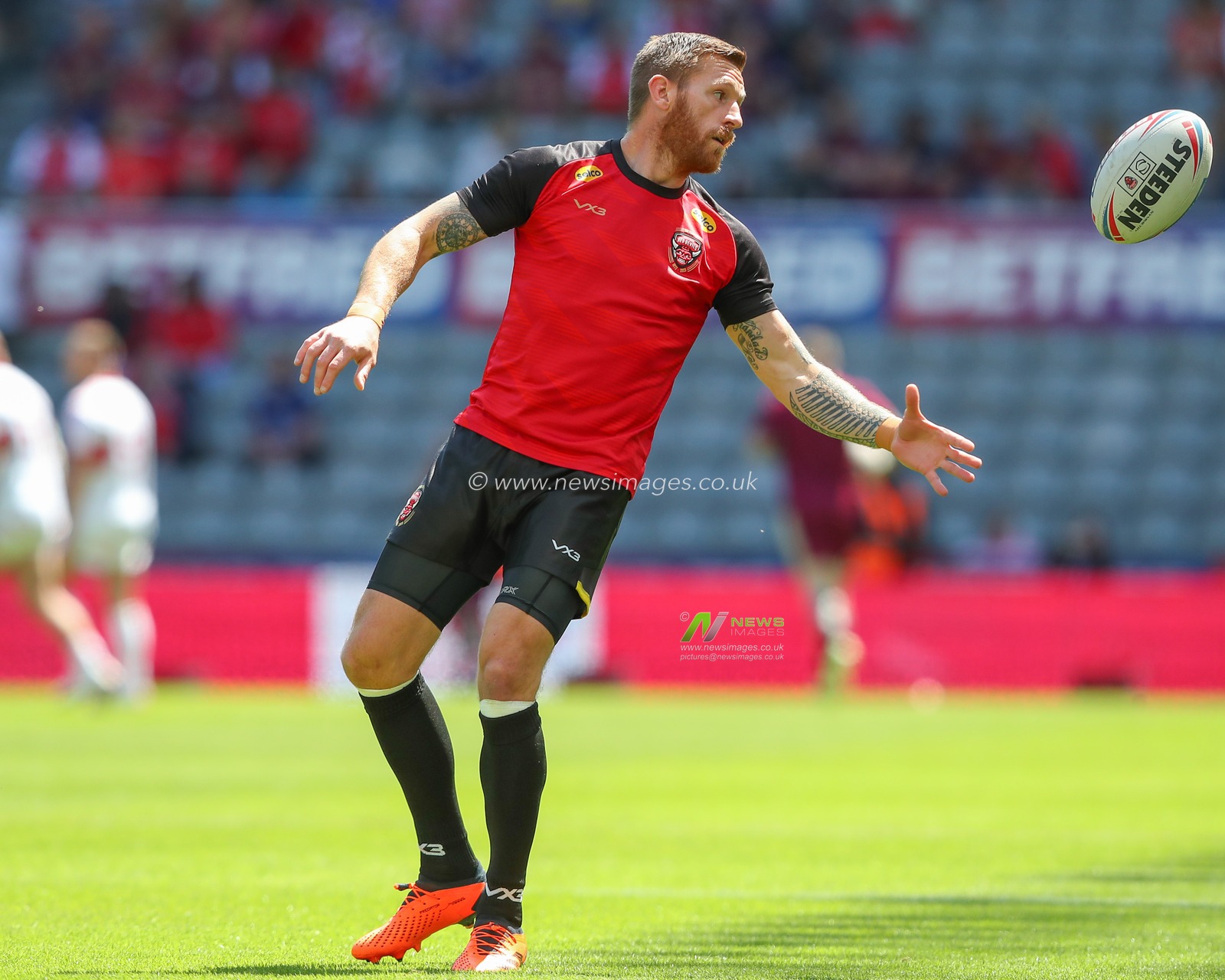 Marc Sneyd #7 of Salford Red Devils during the pre-game warm up ahead of the Betfred Super League Magic Weekend match Salford Red Devils vs Hull KR at St. James's Park, Newcastle, United Kingdom, 3rd June 2023

(Photo by Gareth Evans/News Images)