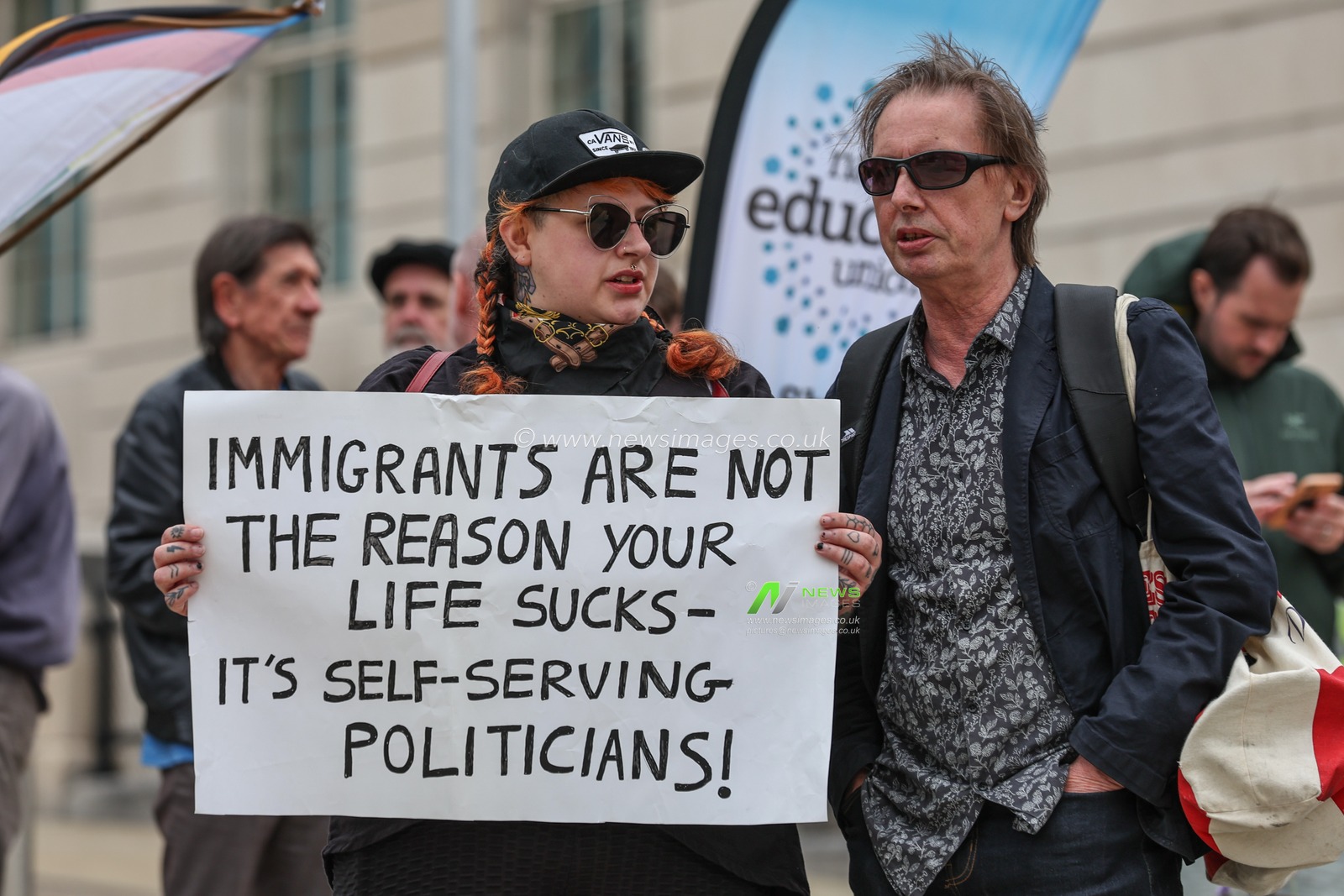 Anti-racism protestors arrive during an anti-racism protest, Barnsley, United Kingdom, 8th August 2024