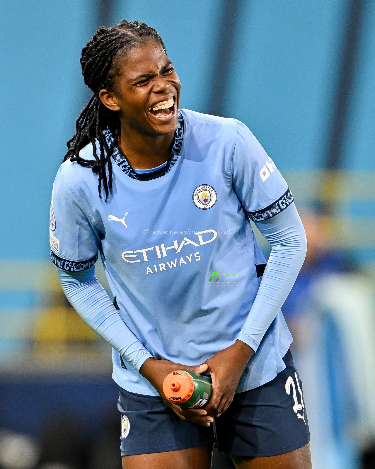 Khadija Shaw of Manchester City Women celebrates after the teams victory following the UEFA Women's Champions League match  - Group D - Manchester City vs Barcelona at Manchester City Academy Stadium, Manchester, United Kingdom, 9th October 2024

(Photo by Cody Froggatt/News Images)