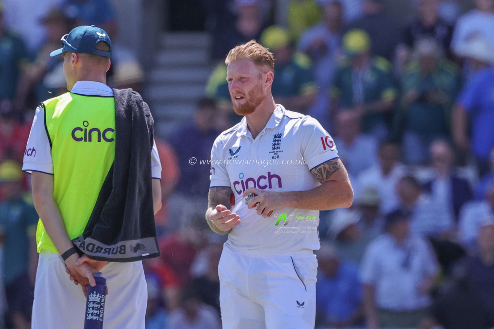 Ben Stokes of England sprays his hand with a cooling spray during the LV= Insurance Ashes Third Test Series Day 2 England v Australia at Headingley Stadium, Leeds, United Kingdom, 7th July 2023

(Photo by Mark Cosgrove/News Images)