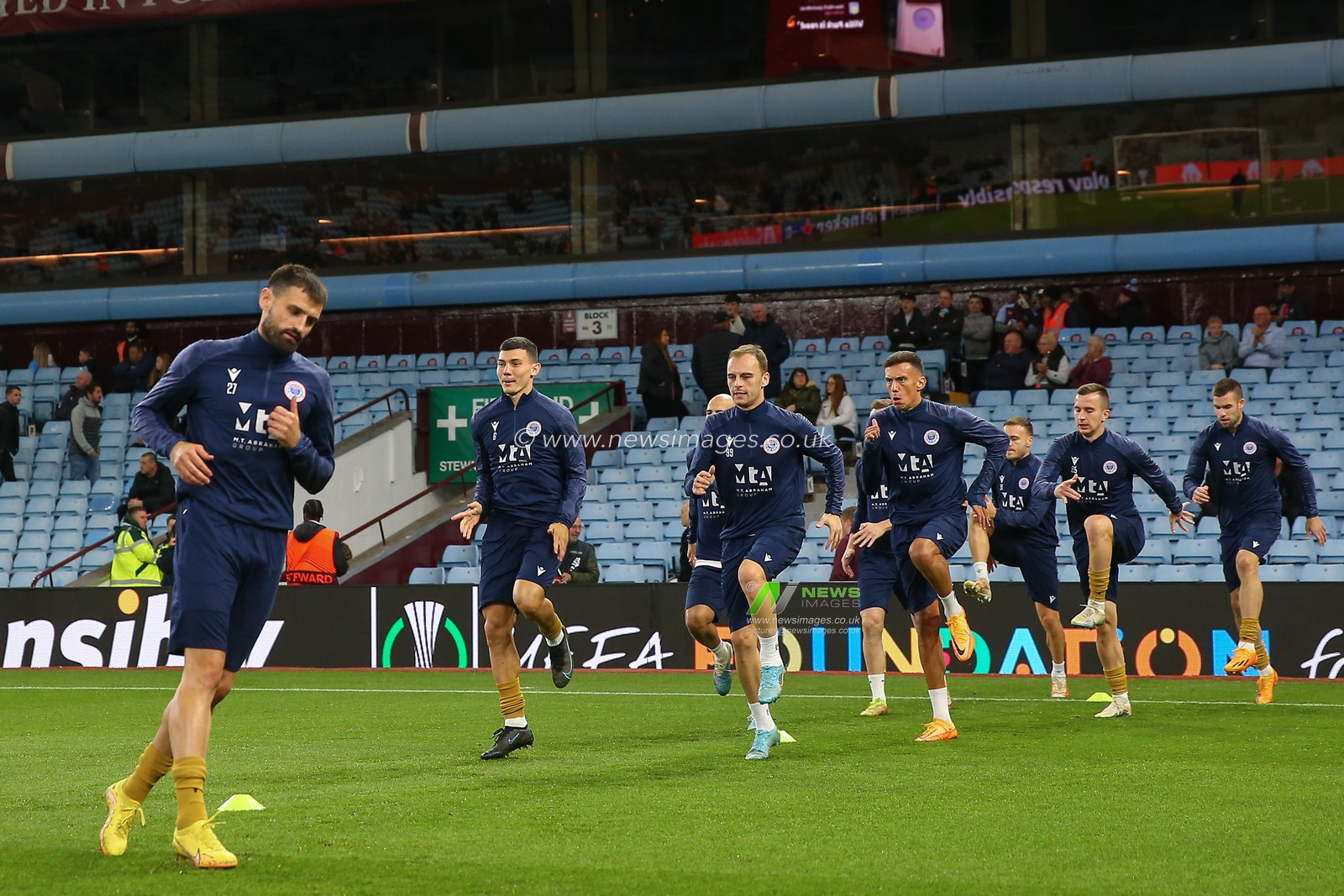 HÅ K Zrinjski Mostar players during the pre-game warm up ahead of the UEFA Europa Conference League match Aston Villa vs HÅ K Zrinjski Mostar at Villa Park, Birmingham, United Kingdom, 5th October 2023

(Photo by Gareth Evans/News Images)