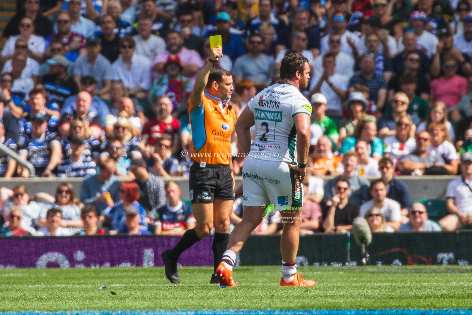JuliÃ¡n Montoya of Leicester Tigers get shown a yellow card during the Gallagher Premiership Play-off Final 2025 Bath Rugby v Leicester Tigers at Allianz Stadium, Twickenham, United Kingdom, 14th June 2025

(Photo by Craig Evans/News Images)