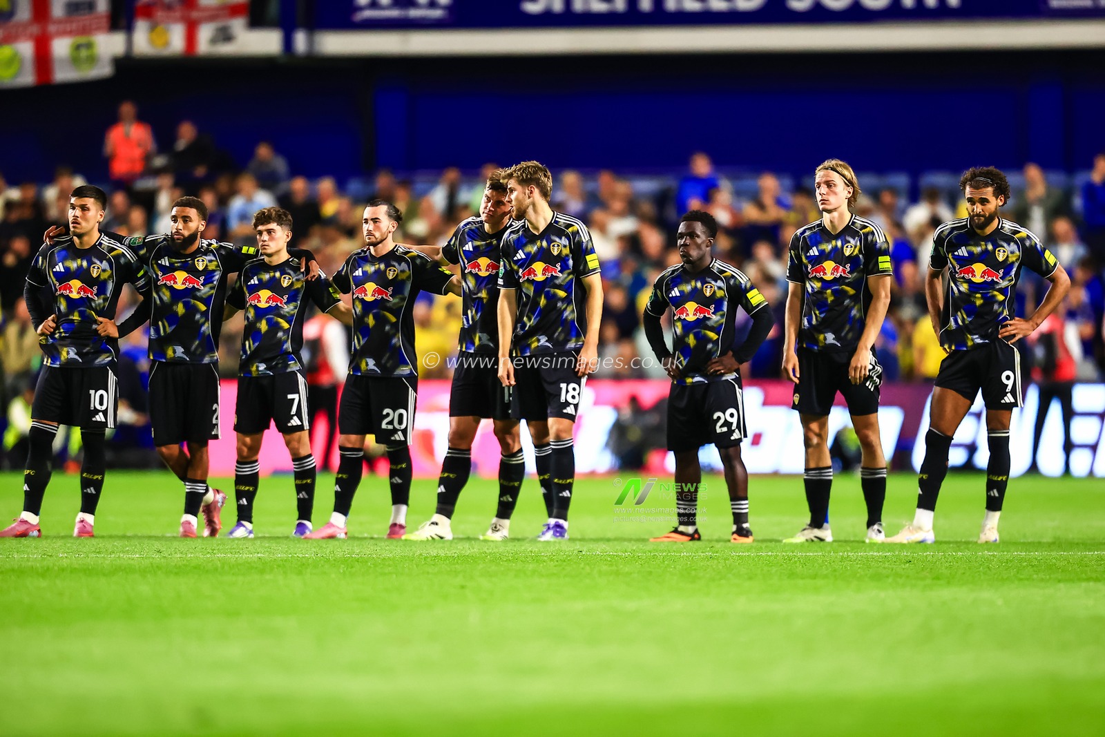 Leeds players during the penalty shootout  during the Carabao Cup match Sheffield Wednesday vs Leeds United at Hillsborough, Sheffield, United Kingdom, 26th August 2025

(Photo by Richard Bierton/News Images)