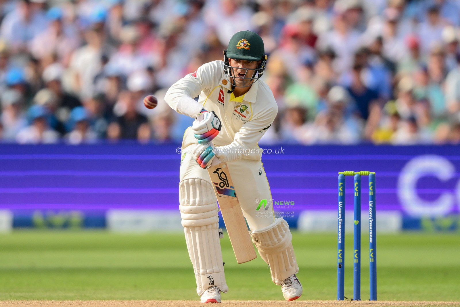 Alex Carey of Australia  plays a shot during the LV= Insurance Ashes First Test Series Day 2 England v Australia at Edgbaston, Birmingham, United Kingdom, 17th June 2023

(Photo by Craig Thomas/News Images)