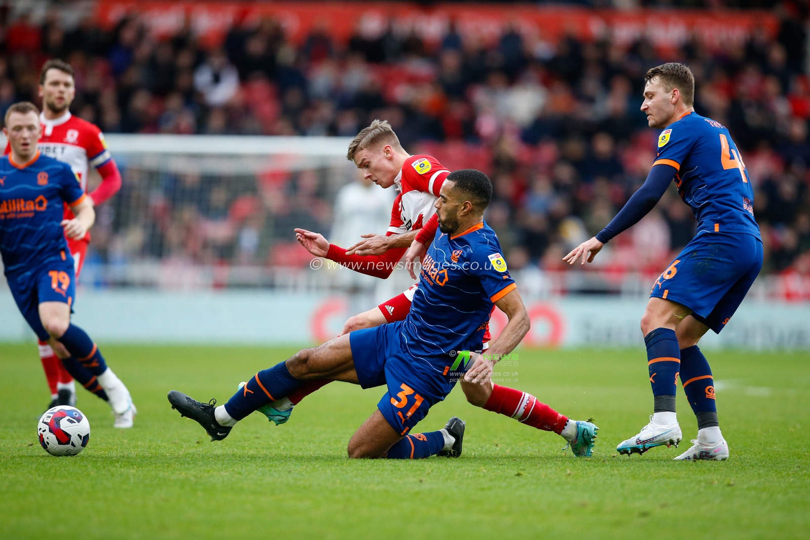 Curtis Nelson #31 of Blackpool and Marcus Forss #21 of Middlesbrough during the Sky Bet Championship match Middlesbrough vs Blackpool at Riverside Stadium, Middlesbrough, United Kingdom, 4th February 2023

(Photo by Ben Early/News Images)