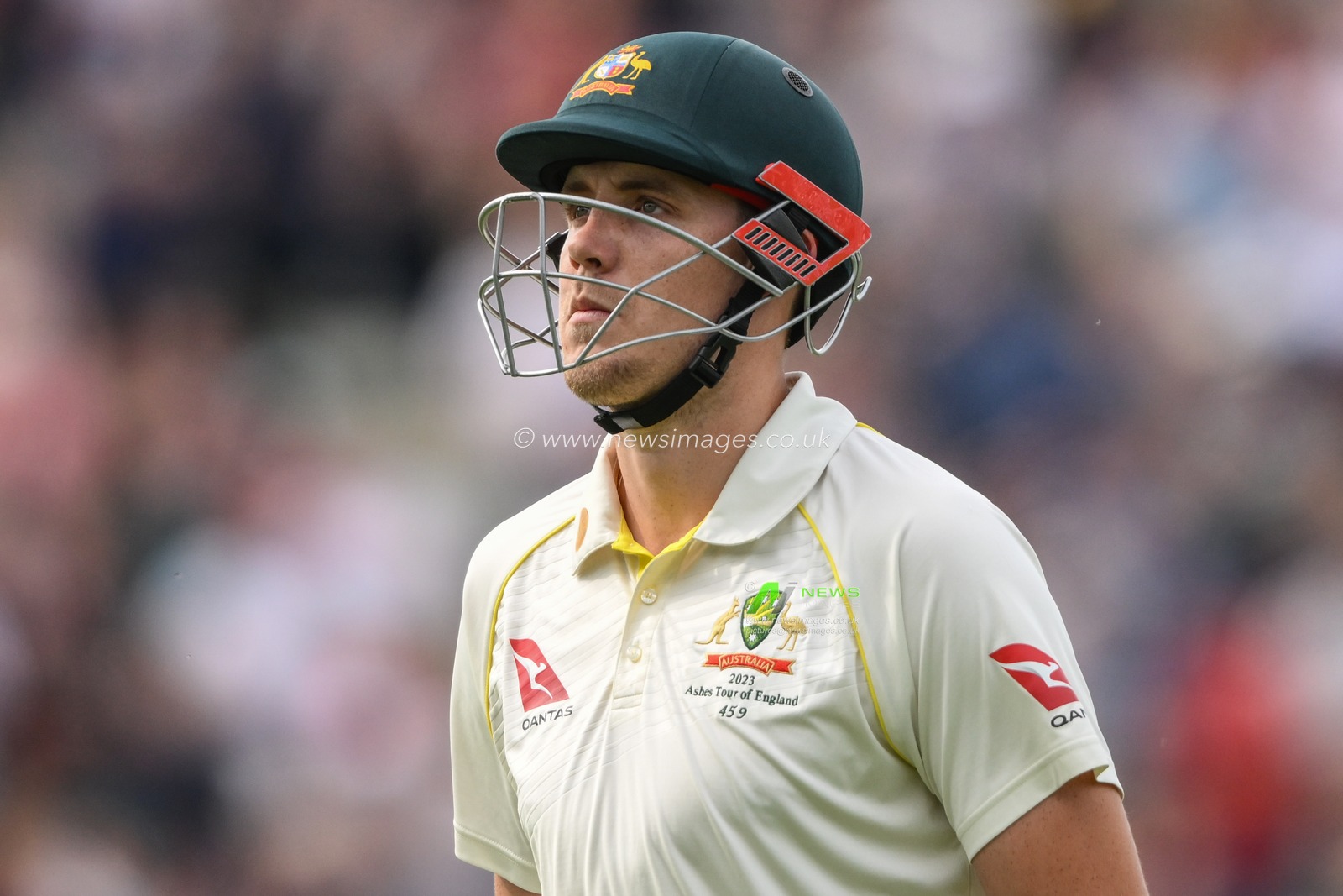 Cameron Green of Australia leaves the field after being bowled out by Ollie Robinson of England during the LV= Insurance Ashes First Test Series Day 5 England v Australia at Edgbaston, Birmingham, United Kingdom, 20th June 2023

(Photo by Craig Thomas/News Images)