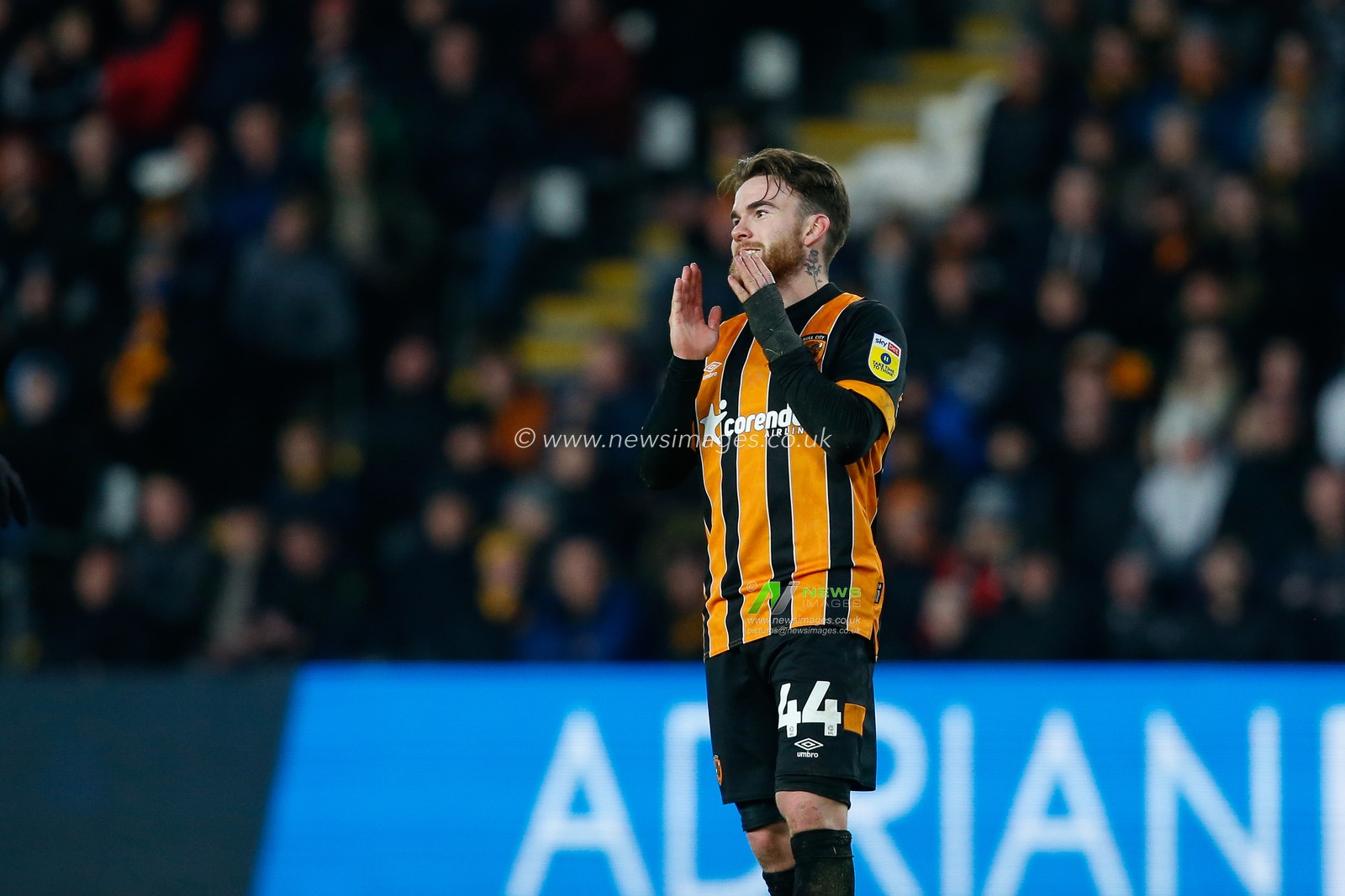 Aaron Connolly #44 of Hull City reacts during the Sky Bet Championship match Hull City vs Queens Park Rangers at MKM Stadium, Hull, United Kingdom, 28th January 2023

(Photo by Ben Early/News Images)