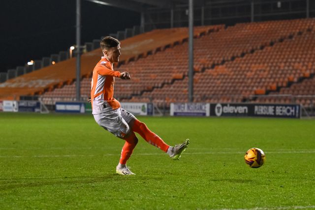 Zac Ashworth of Blackpool takes a penalty during the penalty shoot out during the Bristol Street Motors Trophy match Blackpool vs Liverpool U21 at Bloomfield Road, Blackpool, United Kingdom, 6th November 2024

(Photo by Craig Thomas/News Images)