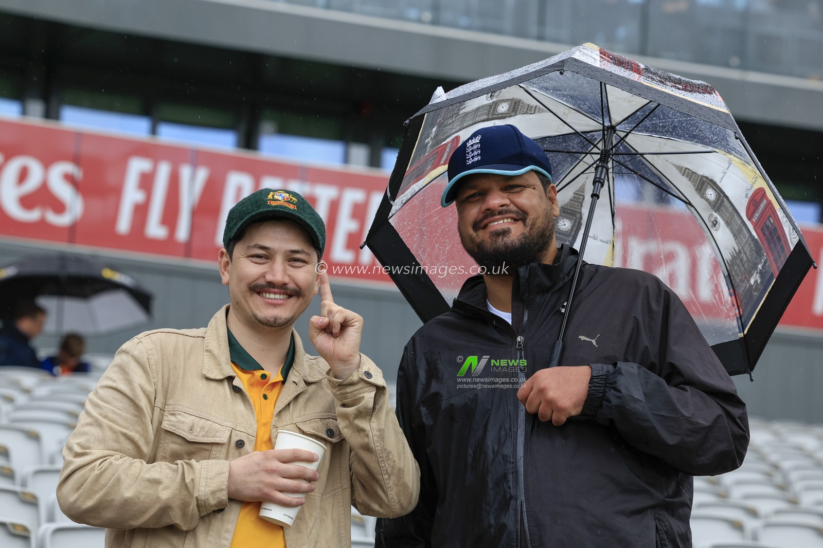 England and Australian cricket fans waiting for the rain to stop ahead of the LV= Insurance Ashes Test Series Fourth Test Day Four match England vs Australia at Old Trafford, Manchester, United Kingdom, 22nd July 2023

(Photo by Conor Molloy/News Images)