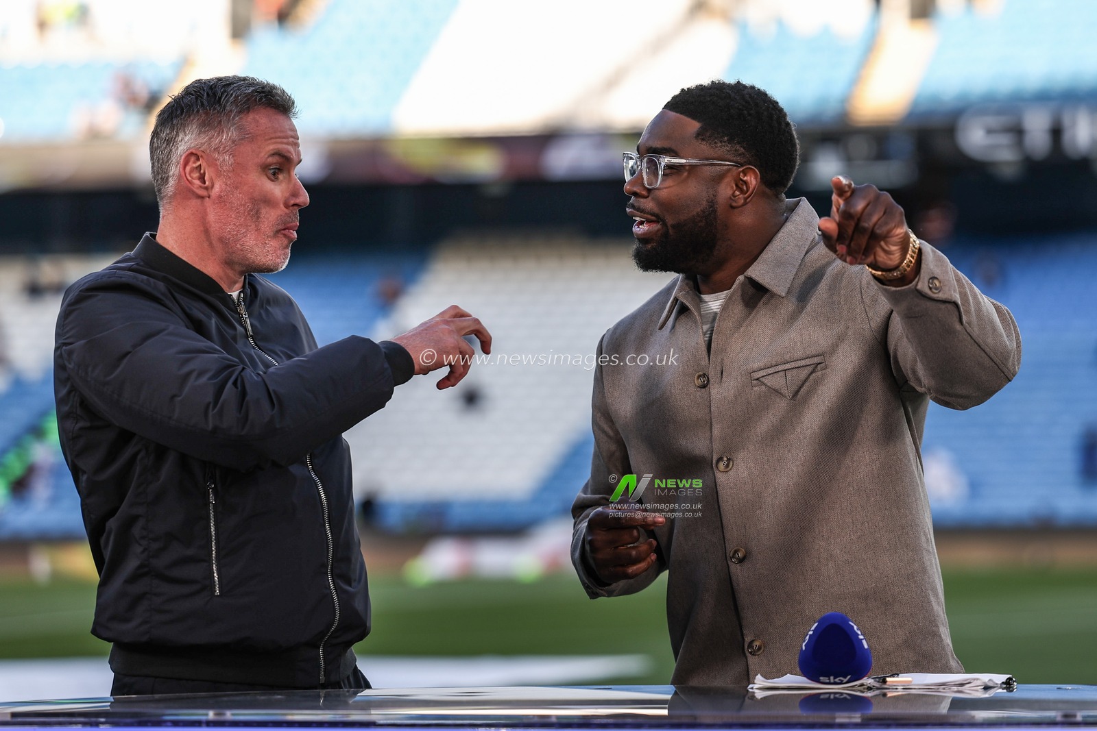 Jamie Carragher and Micah Richards during the Premier League match Manchester City vs Wolverhampton Wanderers at Etihad Stadium, Manchester, United Kingdom, 2nd May 2025

(Photo by Mark Cosgrove/News Images)