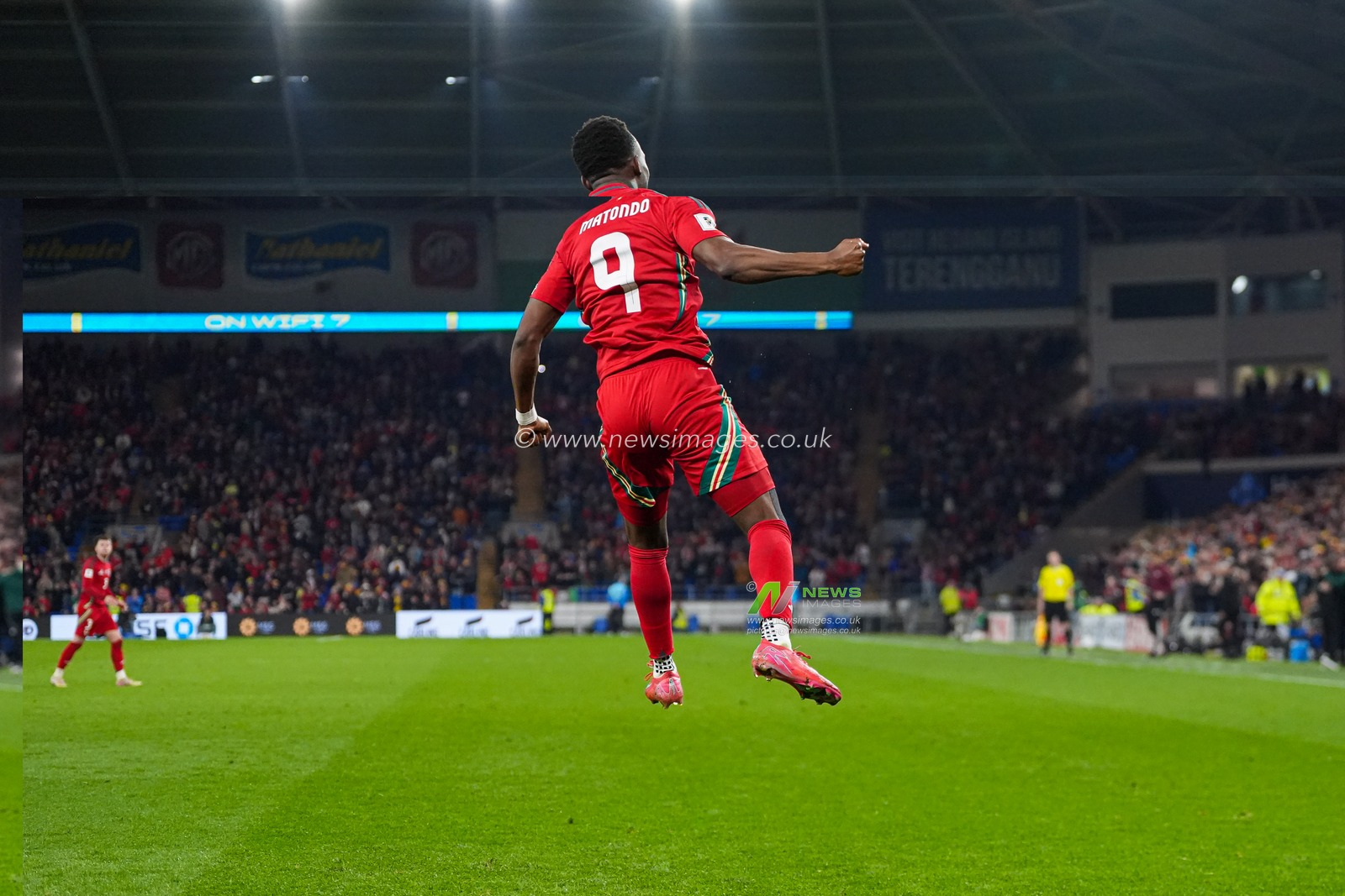 Rabbi Matondo of Wales celebrates scoring his teams third goal during the FIFA World Cup Qualifiers Group J match Wales vs Kazakhstan at Cardiff City Stadium, Cardiff, United Kingdom, 22nd March 2025

(Photo by Andrew Lewis/News Images)