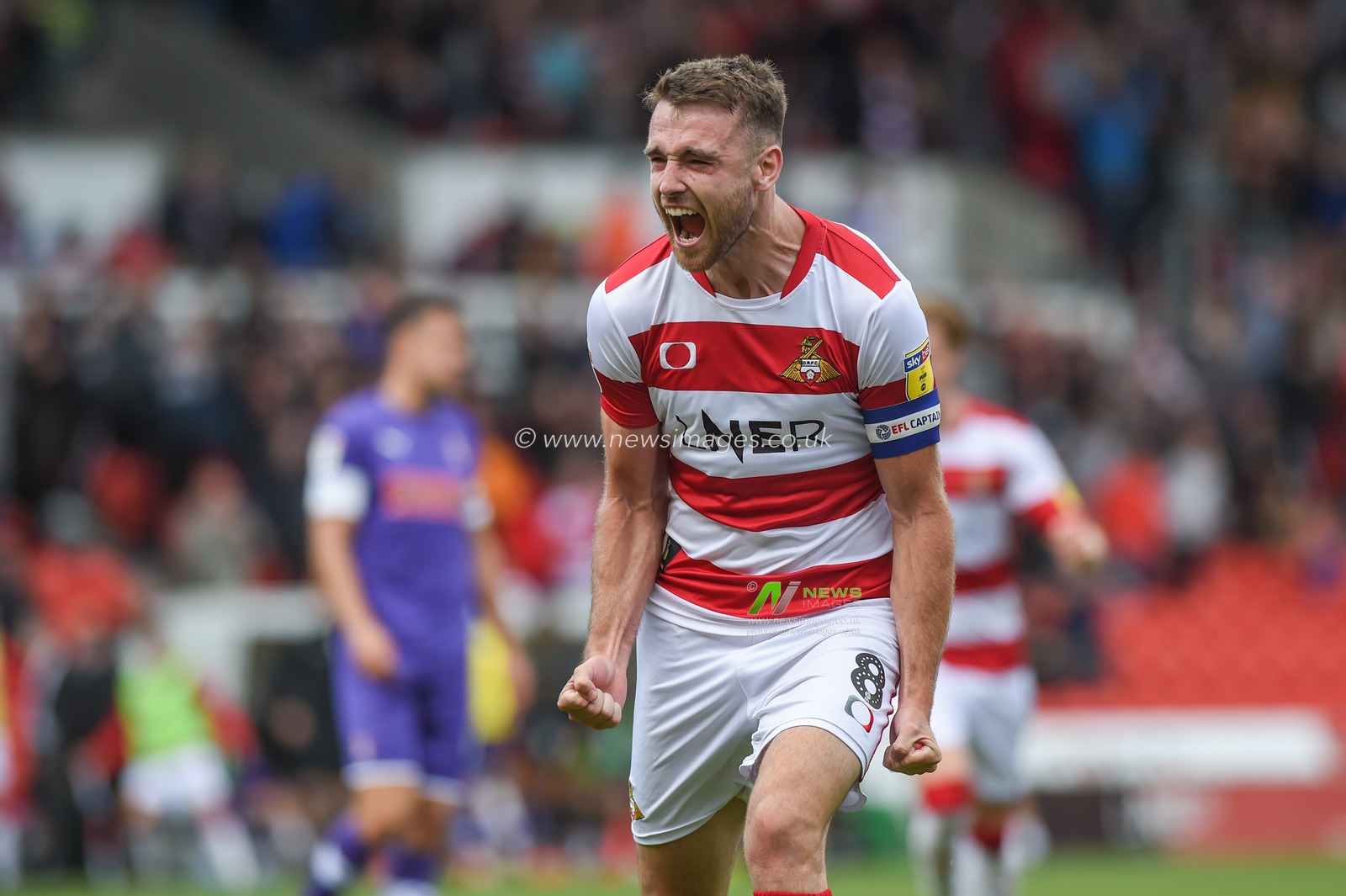 7th September 2019, Keepmoat Stadium, Doncaster, England; Sky Bet League One Football, Doncaster Rovers vs Rotherham United ; Ben Whiteman (8) of Doncaster Rovers celebrates scoring the winning penalty to give Rovers a 2-1 Win over local neighbours Rotherham United.

Credit: Dean Williams/News Images

English Football League images are subject to DataCo Licence