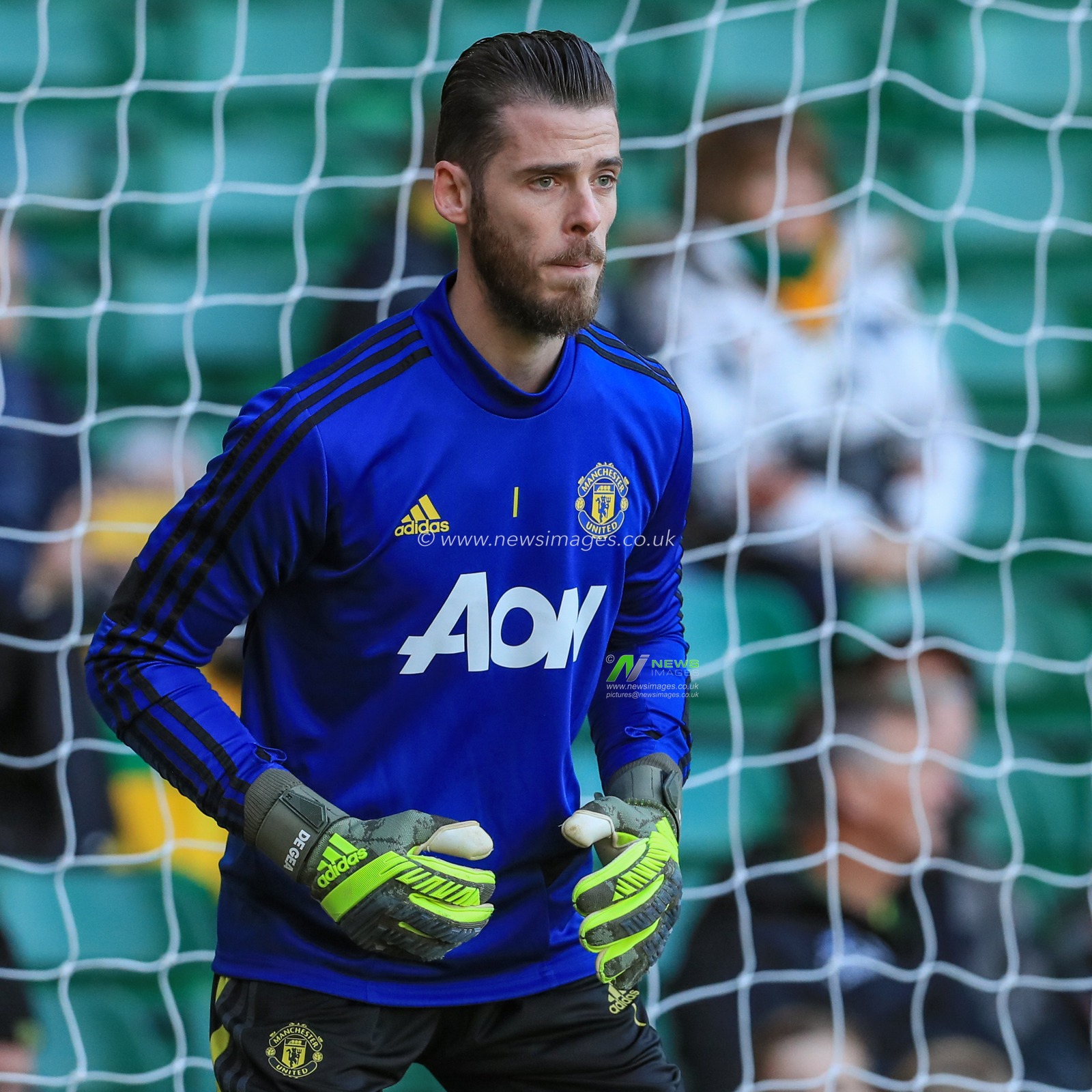 27th October 2019, Carrow Road, Norwich, England; Premier League, Norwich City v Manchester United : David de Gea (1) of Manchester United warming up 

Credit: Mark Cosgrove/News Images