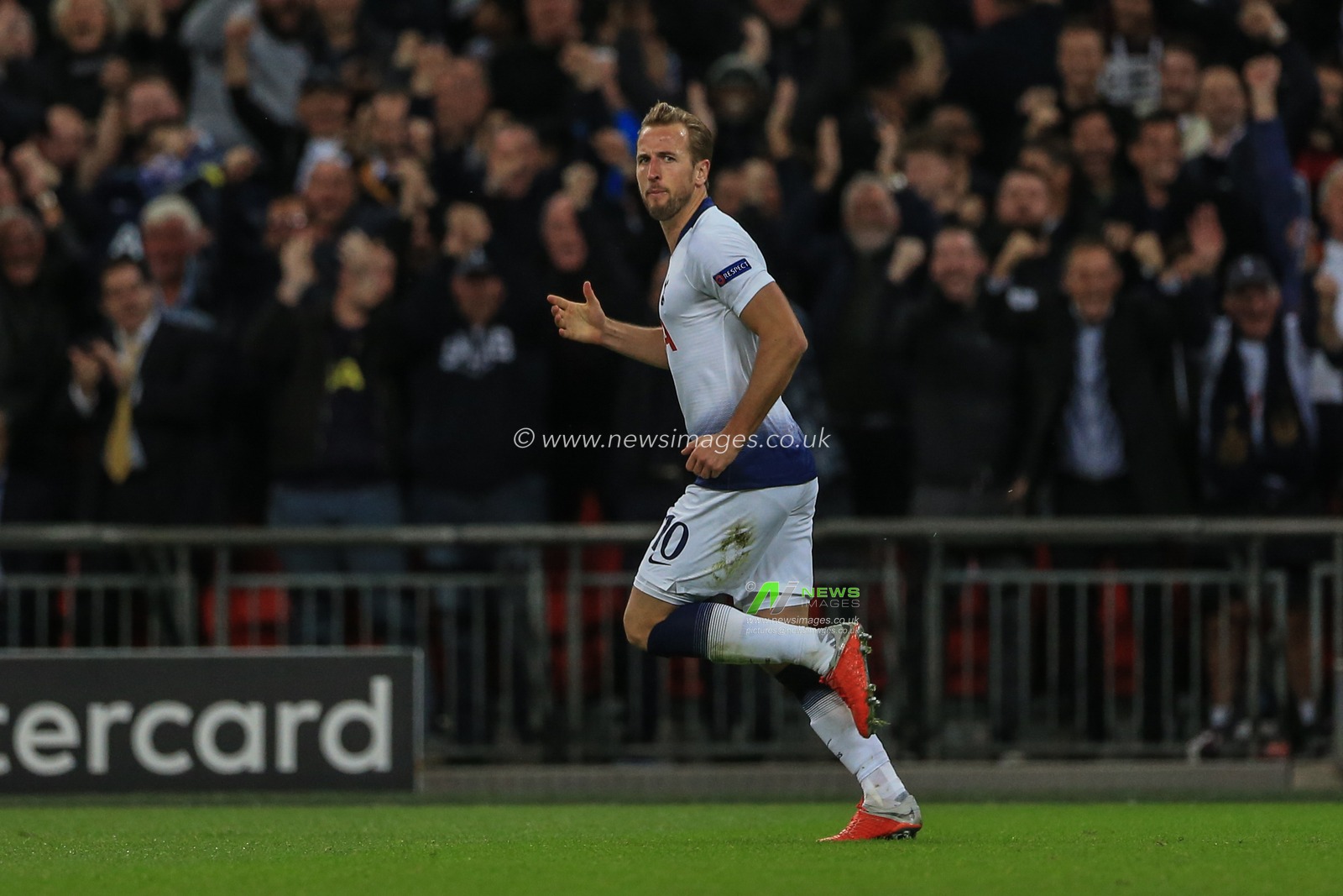 3rd October 2018, Wembley Stadium, London, England; UEFA Champions League, Tottenham v Barcelona ;Harry Kane (10) of Tottenham celebrates his goal to make it 1-2

Credit: Mark Cosgrove/News Images