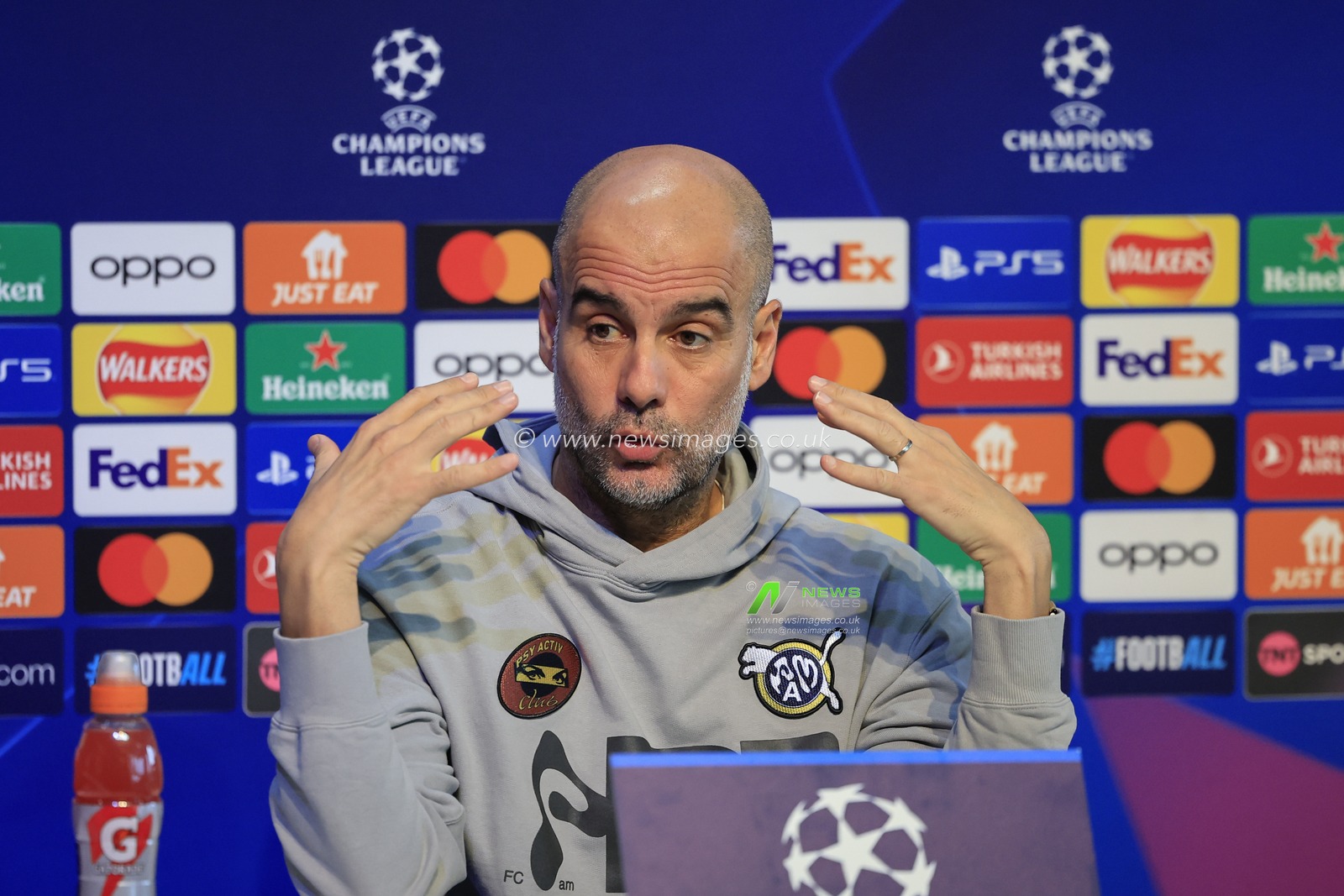 Pep Guardiola answering questions during the Press Conference - UEFA Champions League Manchester City vs Young Boys at the Joie Stadium, Manchester, United Kingdom, 6th November 2023

(Photo by Conor Molloy/News Images)