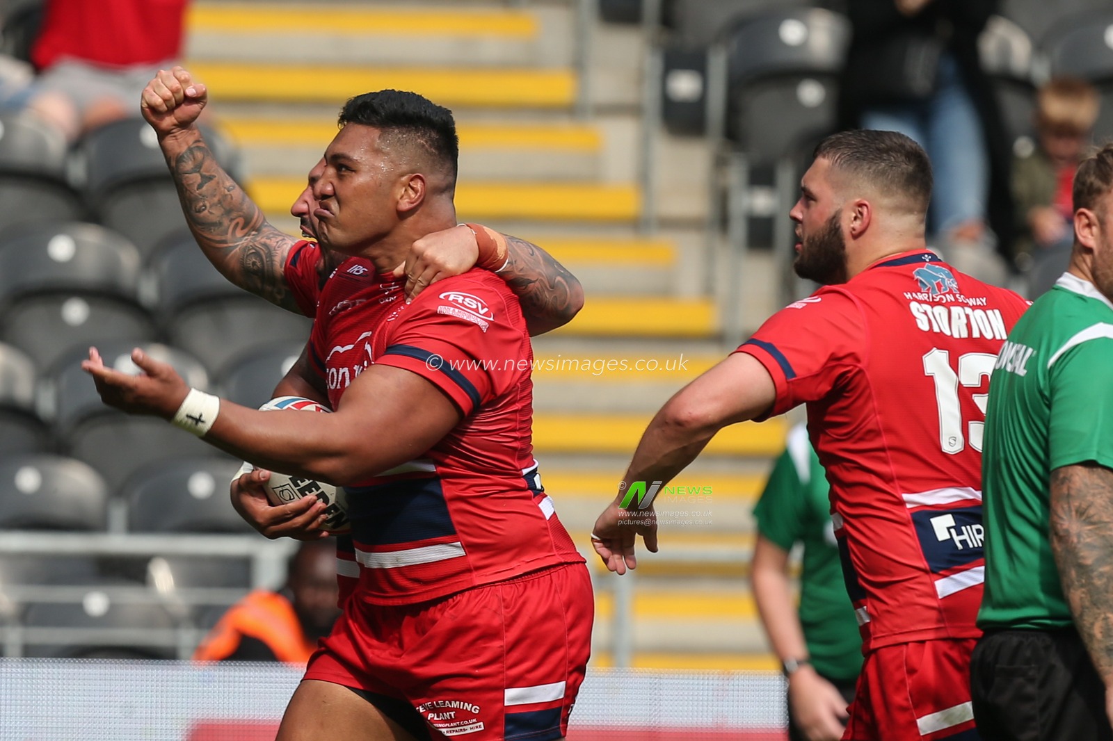 Albert Vete #8 of Hull KR celebrates his try during the Betfred Super League match Hull FC vs Hull KR at MKM Stadium, Hull, United Kingdom, 3rd September 2022

(Photo by David Greaves Photos/ Via/News Images)