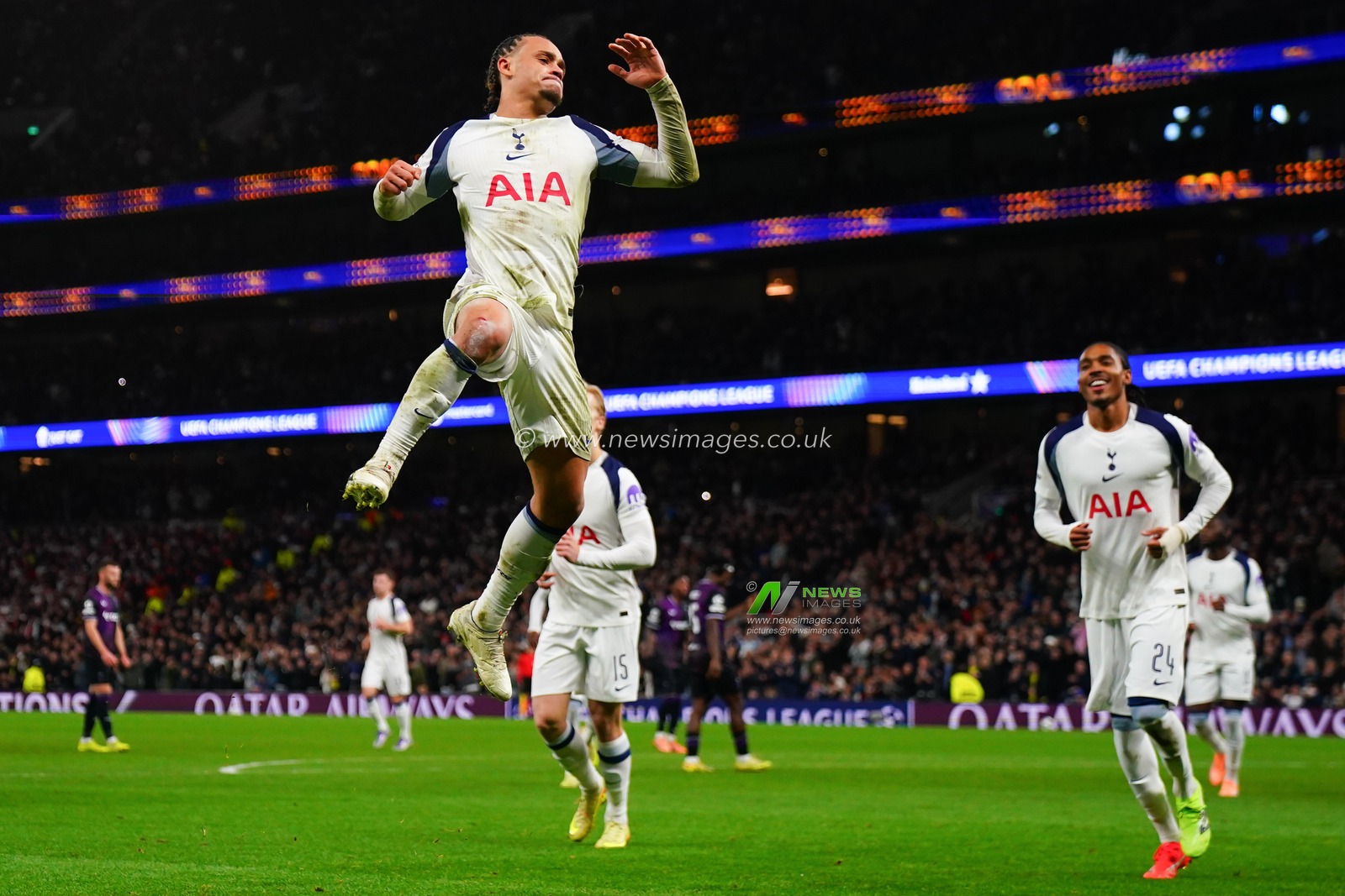 Xavi Simons of Tottenham Hotspur celebrates goal during the UEFA Champions League Matchday 6 of 8 Tottenham Hotspur vs Slavia Prague at Tottenham Hotspur Stadium, London, United Kingdom, 9th December 2025

(Photo by Harvey Murphy/News Images)

*** GER AUT SUI OUT ***