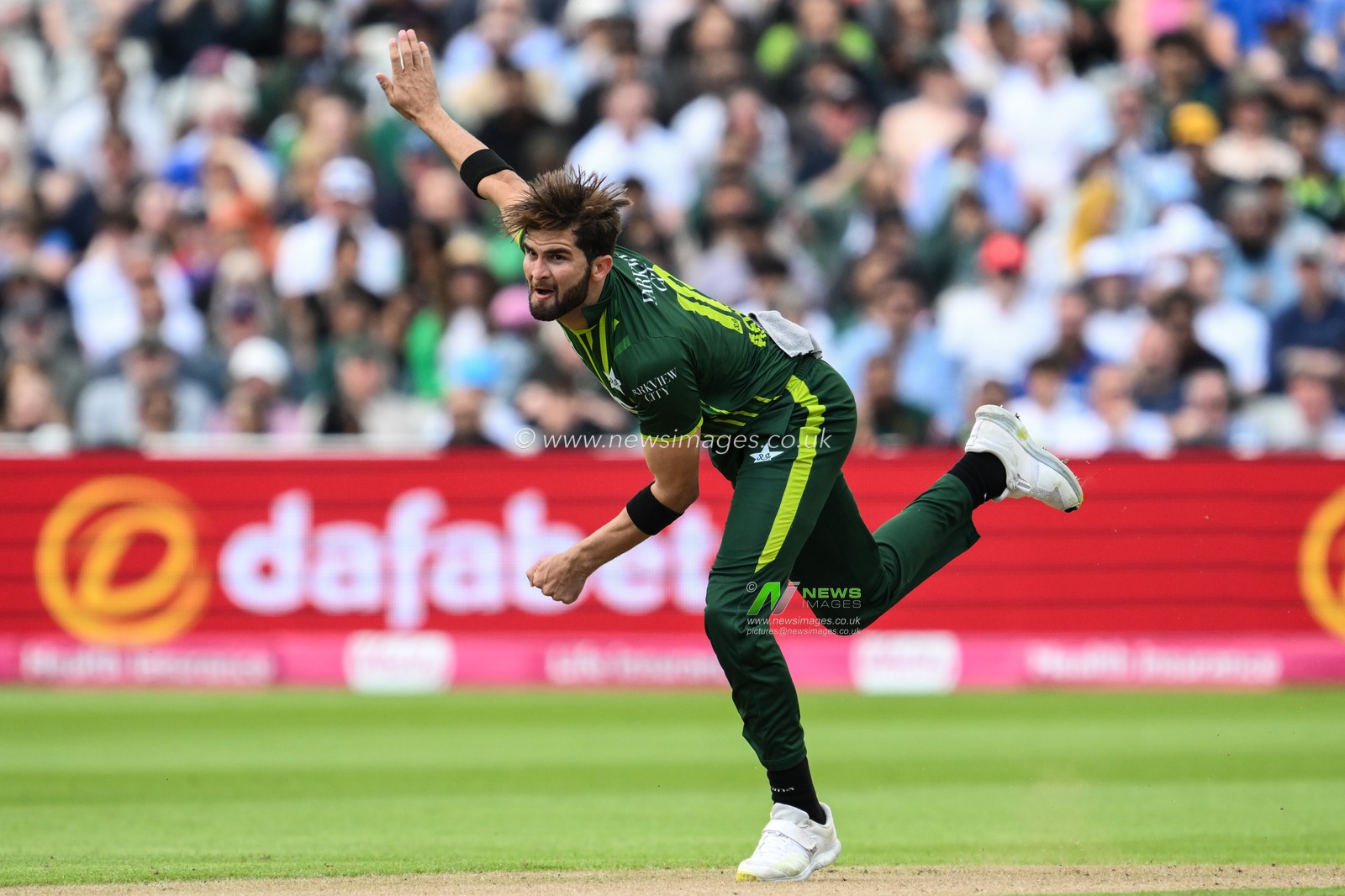 Shaheen Shah Afridi of Pakistan delivers the ball during the Vitality T20 International Series match England vs Pakistan at Edgbaston, Birmingham, United Kingdom, 25th May 2024

(Photo by Craig Thomas/News Images)