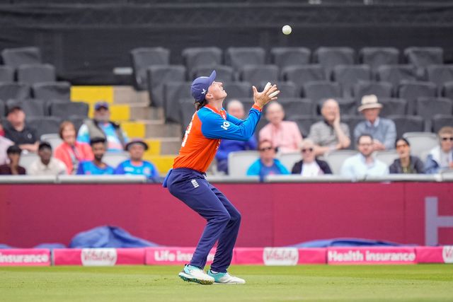 Tom Banton of England takes a catch to dismiss Shivam Dube of India during the Second Vitality T20 International match England vs India at Old Trafford, Manchester, United Kingdom on 04 July 2026

(Photo by Maynard Manyowa/News Images)