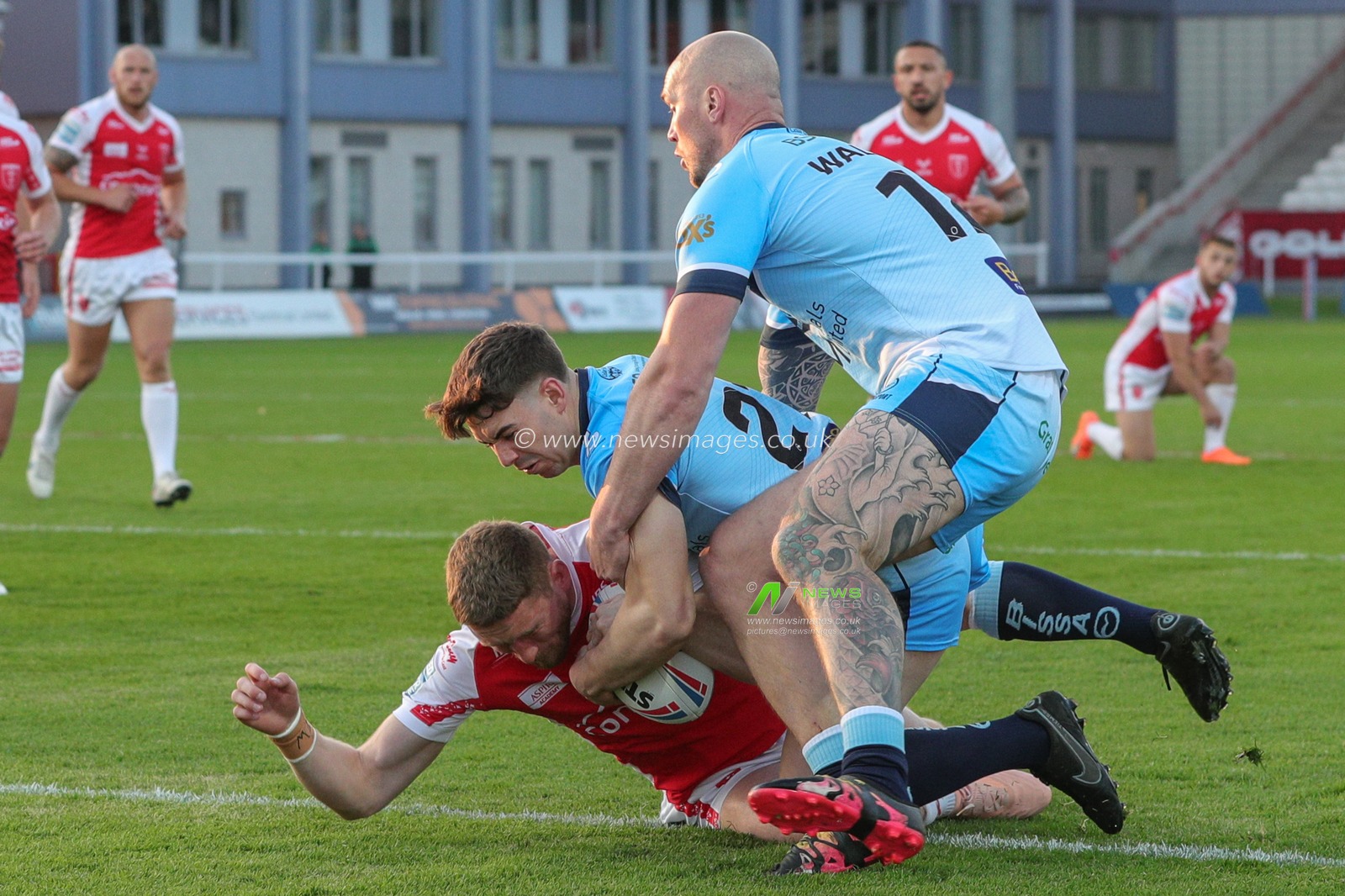 Ethan Ryan #2 of Hull KR goes over for a try and makes the score 10-0 in the first half of the Betfred Challenge Cup match Hull KR vs Batley Bulldogs at Sewell Group Craven Park, Kingston upon Hull, United Kingdom, 19th May 2023

(Photo by James Heaton/News Images)