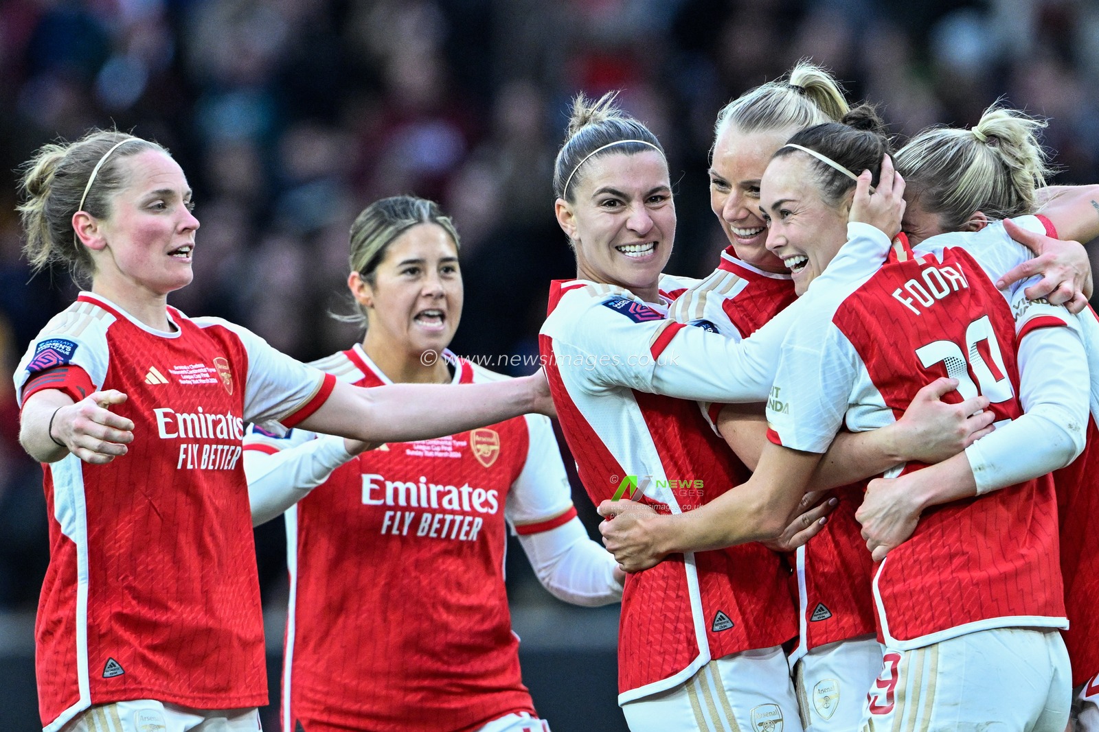 Stina Blackstenius of Arsenal Women celebrates her goal to make it 1-0 during the FA Women's League Cup Final match Arsenal Women vs Chelsea FC Women at Molineux, Wolverhampton, United Kingdom, 31st March 2024

(Photo by Cody Froggatt/News Images)