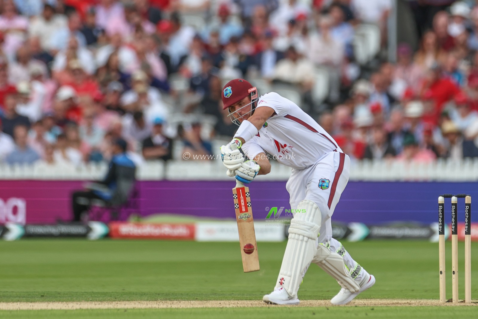 Joshua Da Silva of West Indies hits the ball for one run during the Rothesay Test Match Day Two England v West Indies at Lords, London, United Kingdom, 11th July 2024

(Photo by Mark Cosgrove/News Images)