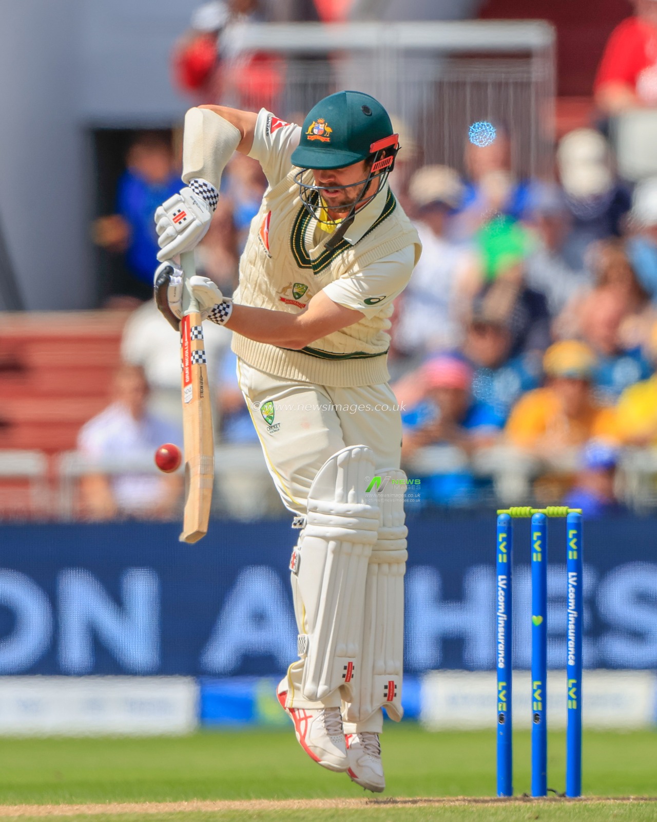 Travis Head of Australia plays a shot during the LV= Insurance Ashes Fourth Test Series Day One England vs Australia at Old Trafford, Manchester, United Kingdom, 19th July 2023

(Photo by Conor Molloy/News Images)